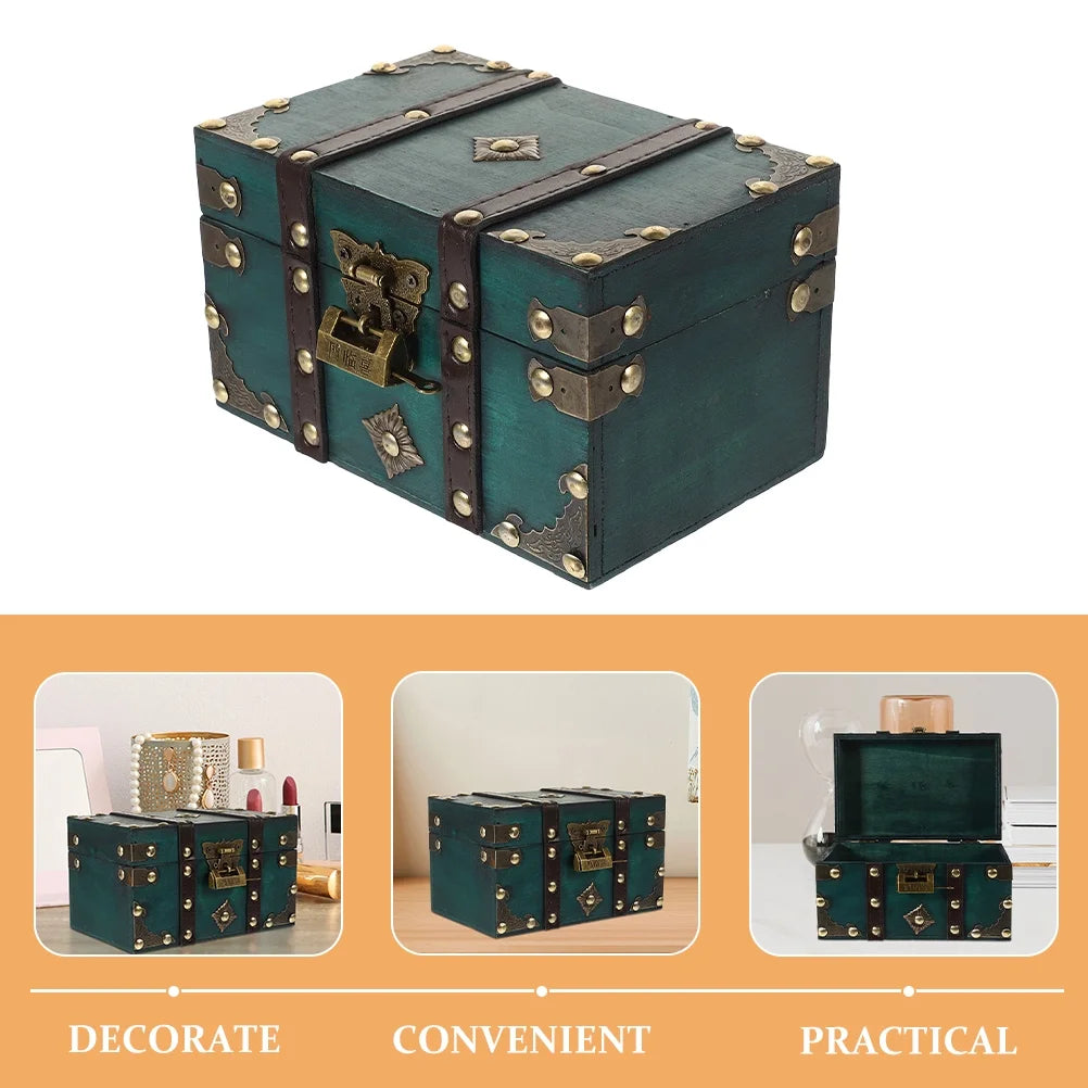 Wooden Storage Box Keepsake Stash Photo Treasure Chest Crate Dark Green – Natural-Look Construction for Streamlined Everyday Routines