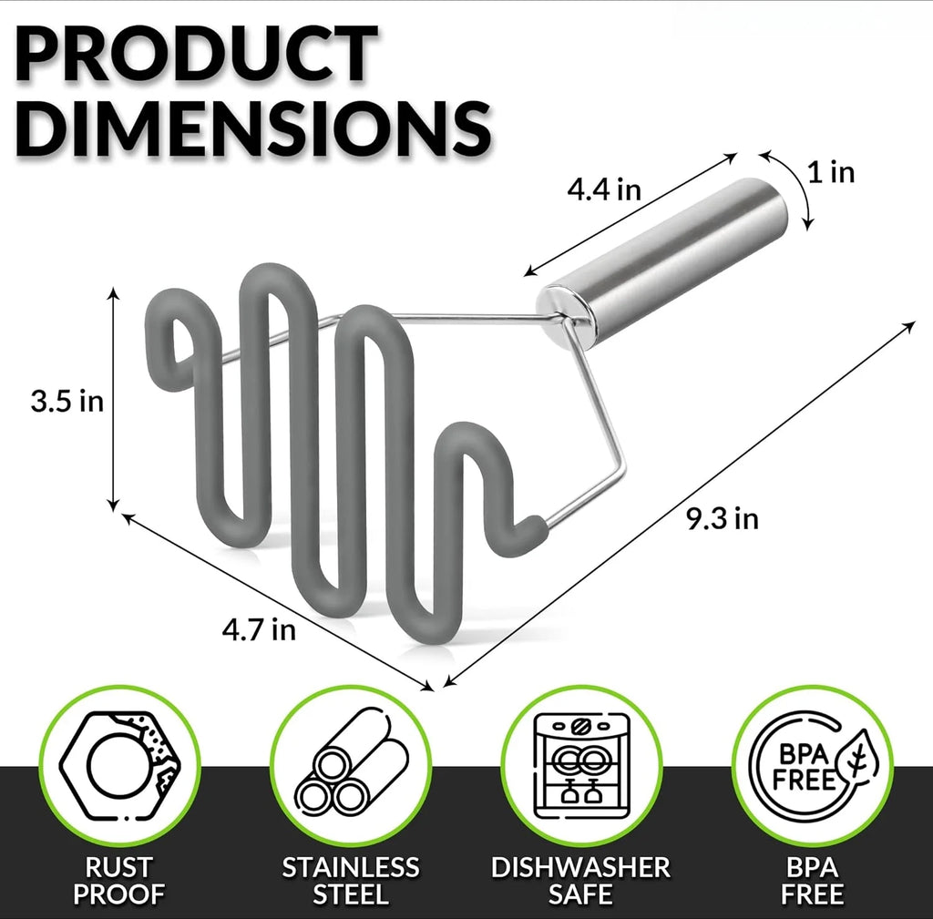 Scratch-resistant silicone potato masher kitchen tool potato masher stainless steel wrapped durable silicone potato smasher gray – Durable Stainless Steel Construction for Streamlined Everyday Routines