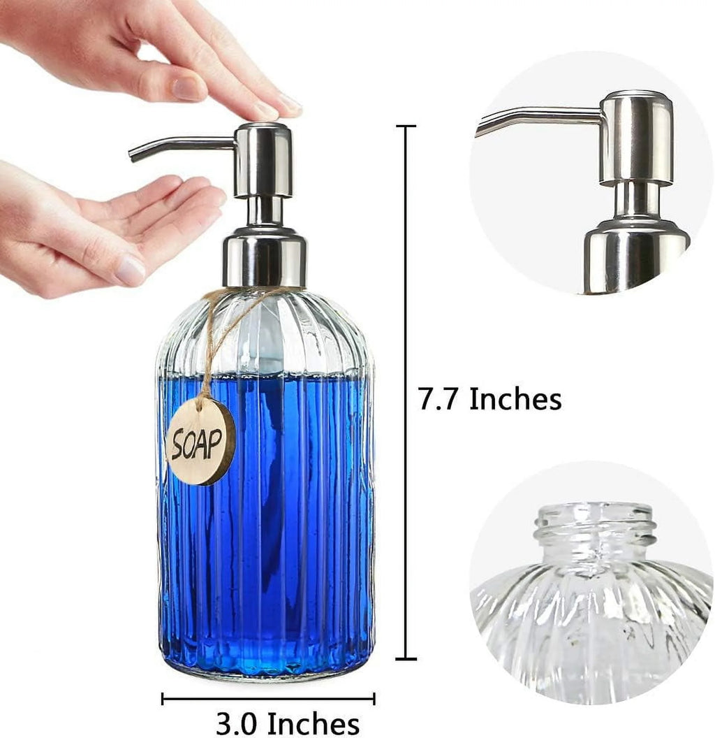 18 Oz Clear Glass Soap Dispenser with Rust-resistant Stainless Steel Pump Refillable Liquid Hand soap Dispenser for Bathroom Well-crafted Kitchen Soap Dispenser – Clear-View Organization for Streamlined Everyday Routines