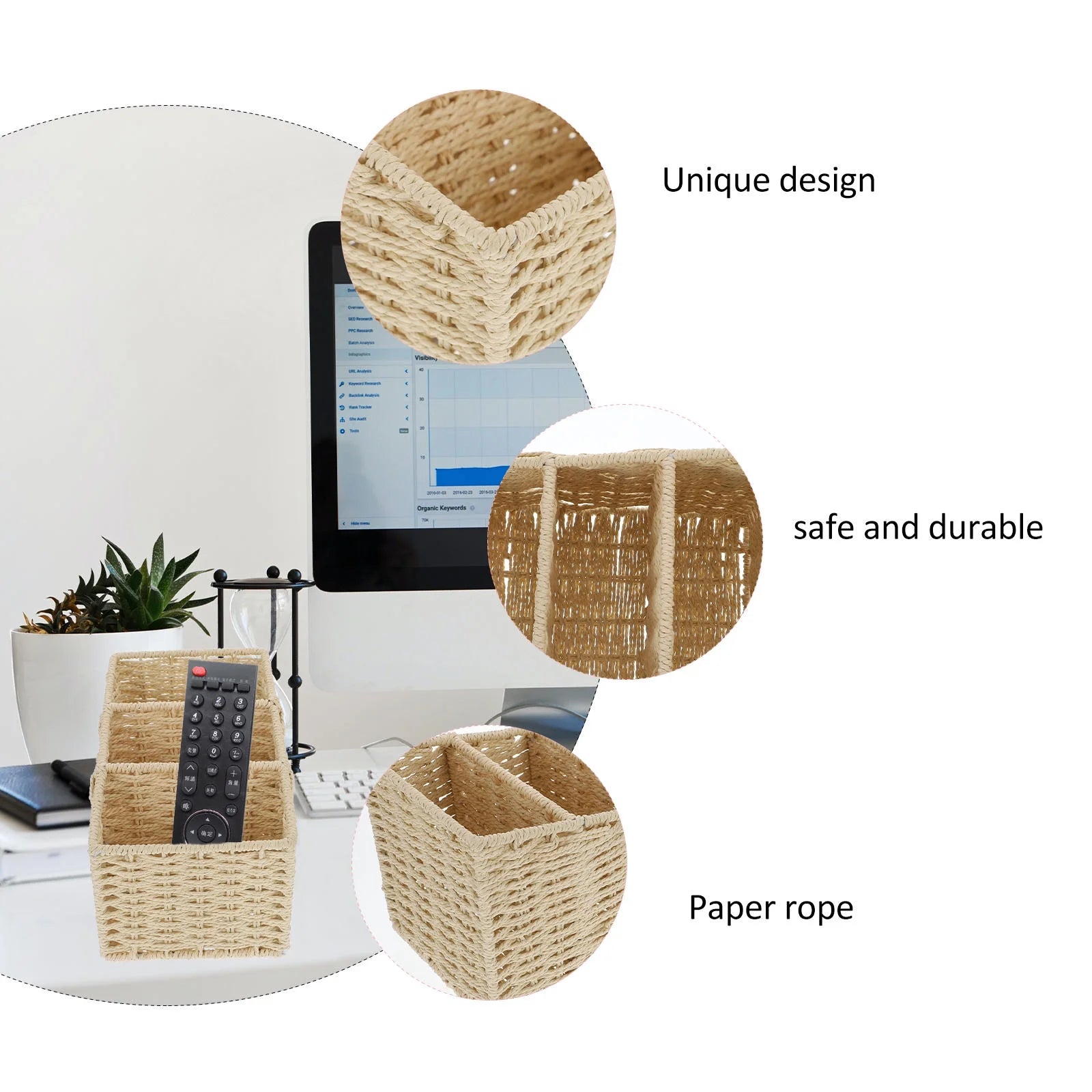 2pcs Woven 3 Compartments Woven Storage Box Bin Makeup Container Cube Organizer Divider for Home Bathroom Bedroom Closet Table Remote Beige – Everyday Household Format for Streamlined Everyday Routines