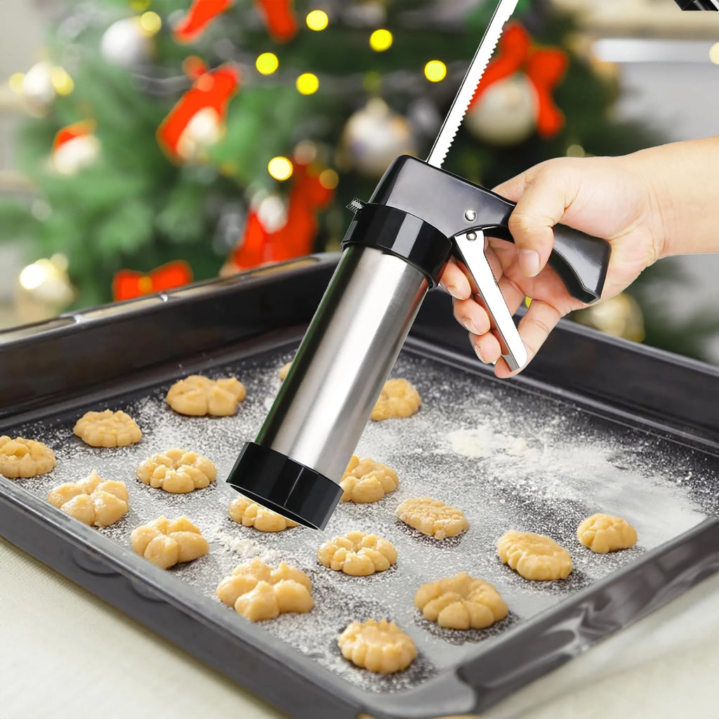 Stainless Steel Cookies Press Cookies Press for Baking,Cookie Press Gun Kit with 13 Cookie Discs and 8 Piping Tips for DIY cake Maker Decorating Baking Supplies – Durable Stainless Steel Construction for Streamlined Everyday Routines