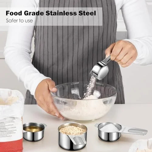 Measuring Cups 7PCS Stainless Steel Measuring Cups with a Storage Bag for Cooking & Baking Dishwasher Suitable – Durable Stainless Steel Construction for Streamlined Everyday Routines