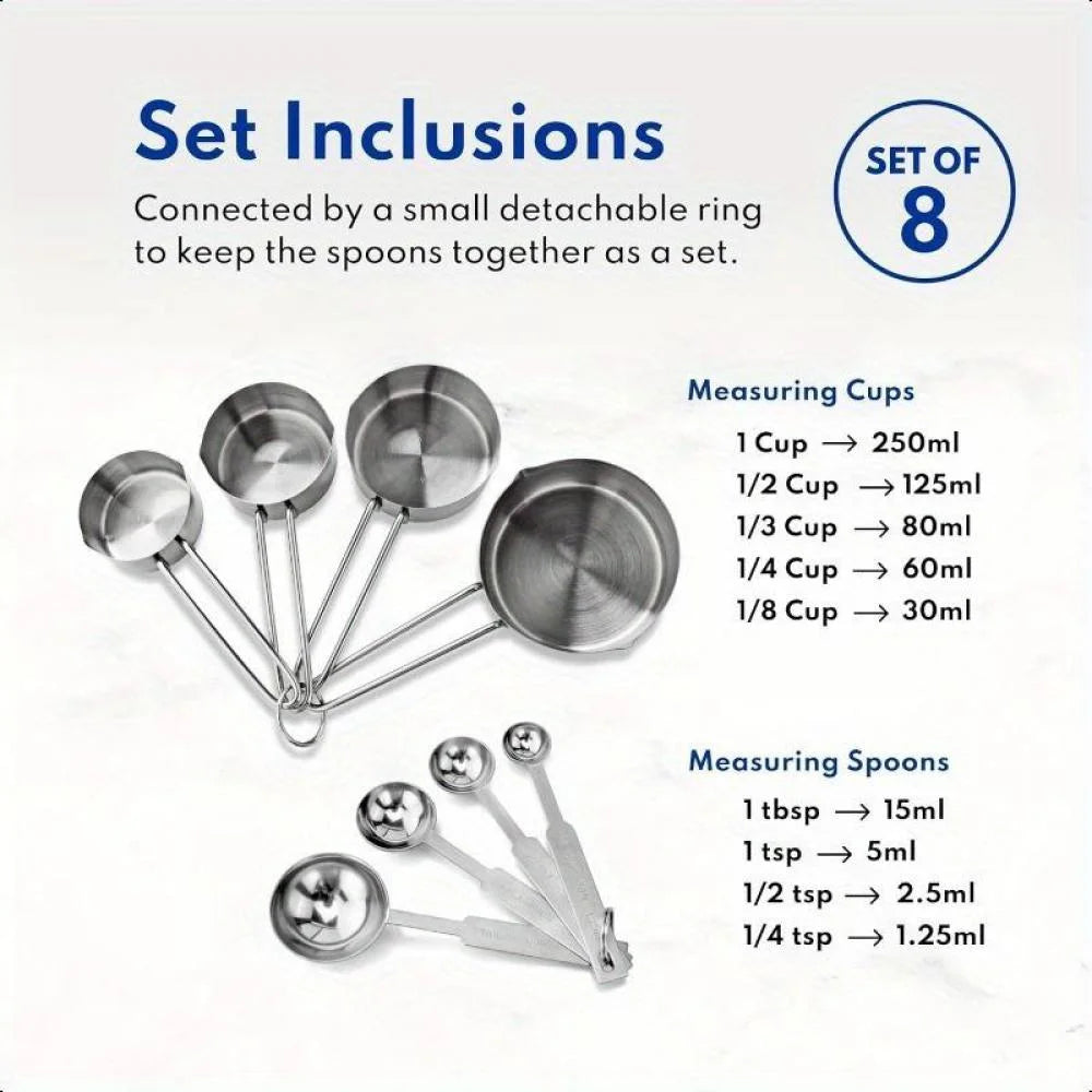 Stainless Steel Measuring Spoons and Measuring Cups Kitchen Tools for Drying and Liquid Ingredients Cooking and Baking Categories Measuring Spoons Measuring Cups Scale Bowls – Durable Stainless Steel Construction for Streamlined Everyday Routines