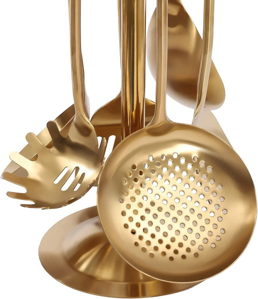 7pcs/ Set Gold Cooking Utensils Suitable for everyday use Kitchen Tool with Holder Stainless Steel – Durable Stainless Steel Construction for Streamlined Everyday Routines