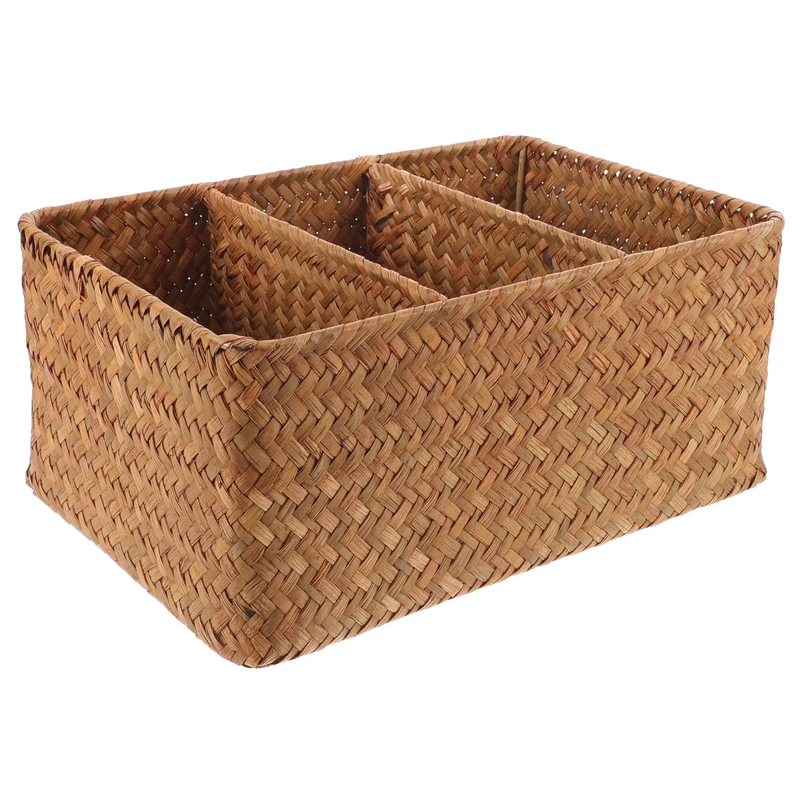 Straw Desktop Storage Box Pantry Basket Bins Hamper for Shelves with Lid Chocolate – Secure Lid Design for Streamlined Everyday Routines