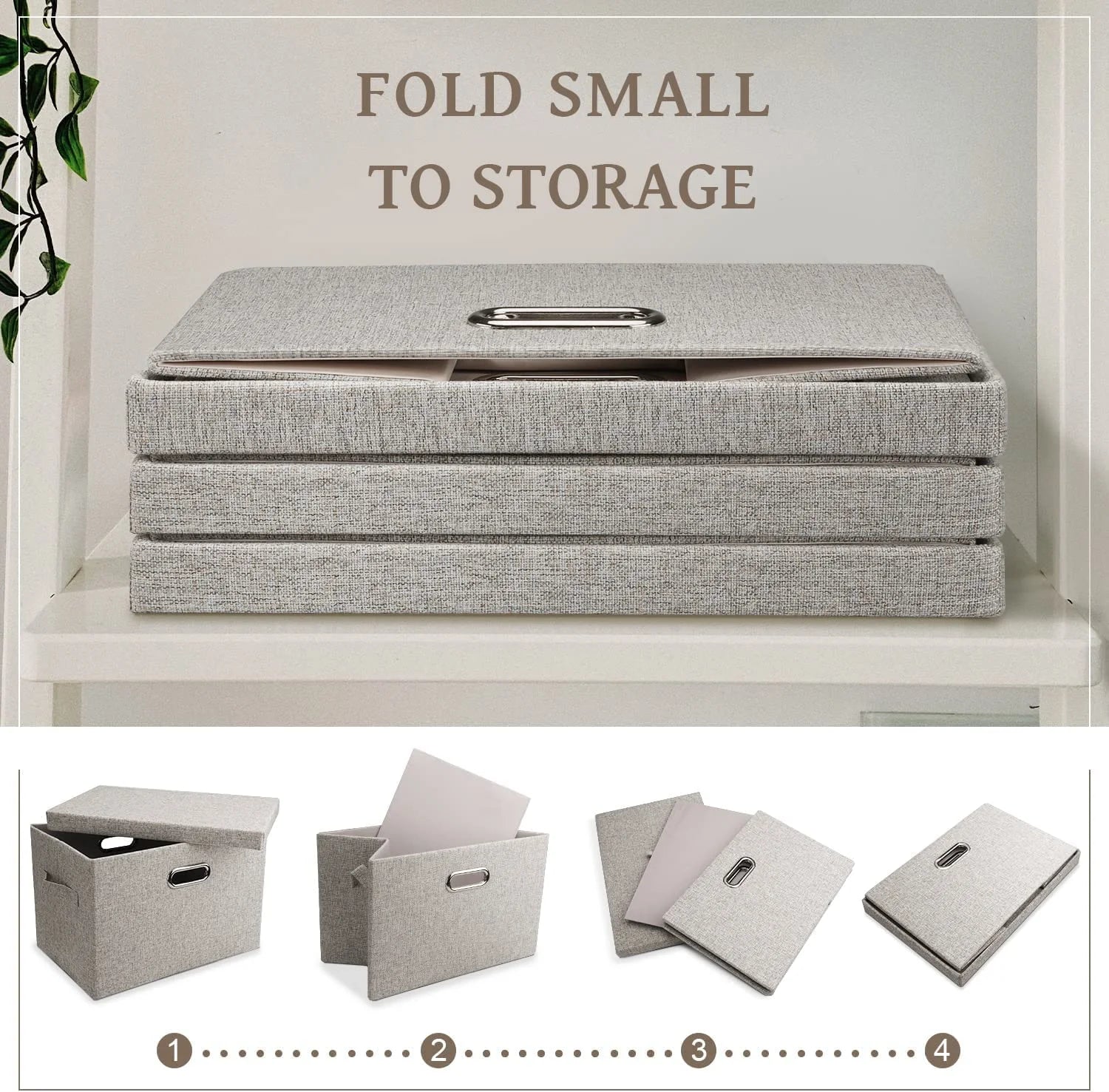 Medium 15" 21 Quart Collapsible Stackable Storage Bins with Lids 5 Packs Beige Foldable Fabric Closet Boxes Heavy-duty Lidded Linen Cube Baskets Container Organizers and Storage – Everyday Household Format for Streamlined Everyday Routines