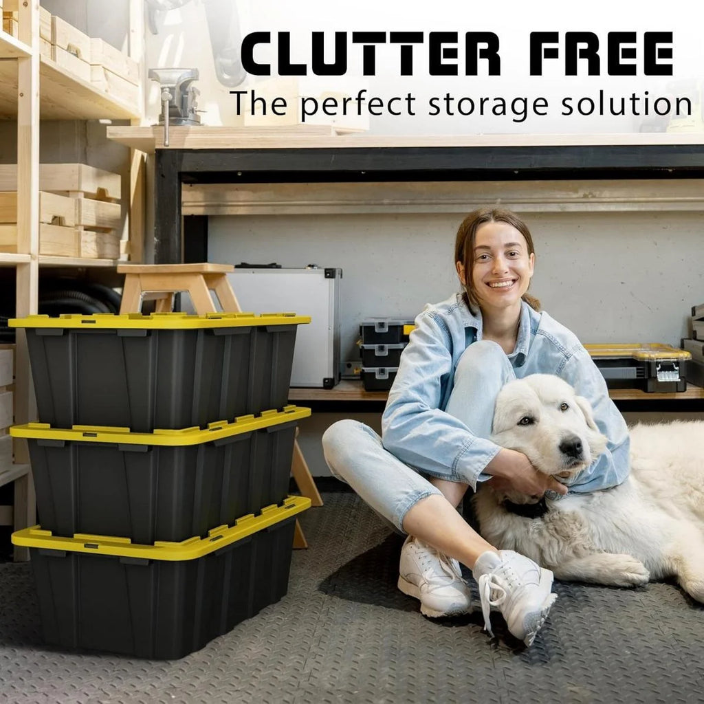 8 PACK of Medium 12 Gallon Plastic Storage Bin Tote Organizing Container with Ultra Durable Secure Latching Lids Stackable Extra Strength Clear with Built in Handle - Black and Yellow – Stackable Organization for Streamlined Everyday Routines