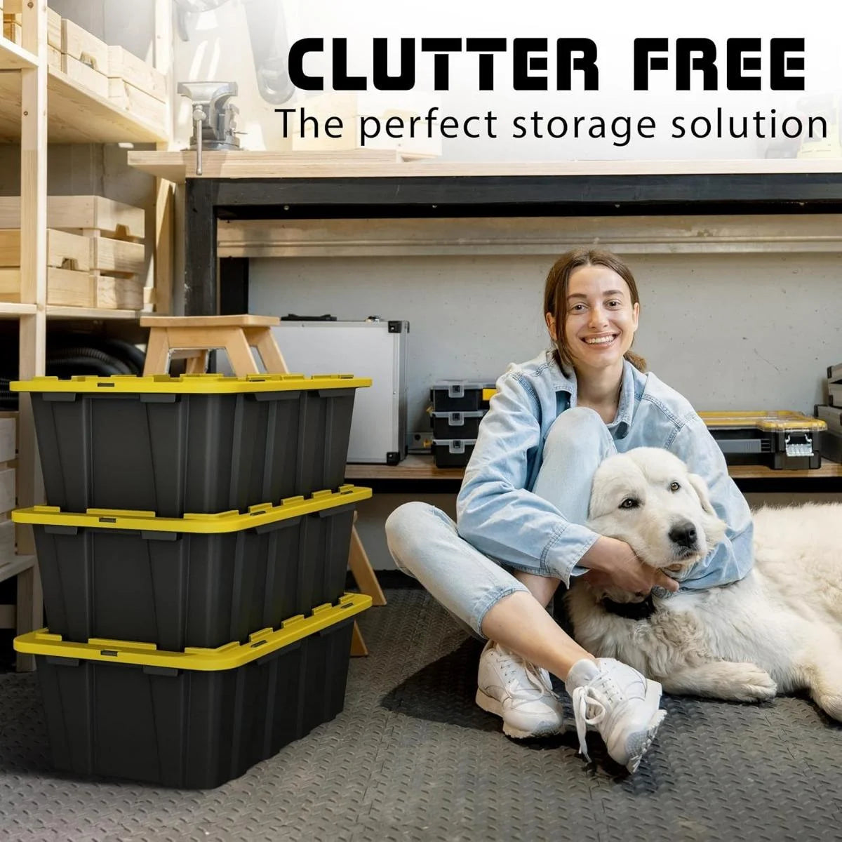 8 PACK of Medium 12 Gallon Plastic Storage Bin Tote Organizing Container with Ultra Durable Secure Latching Lids Stackable Extra Strength Clear with Built in Handle - Black and Yellow – Stackable Organization for Streamlined Everyday Routines