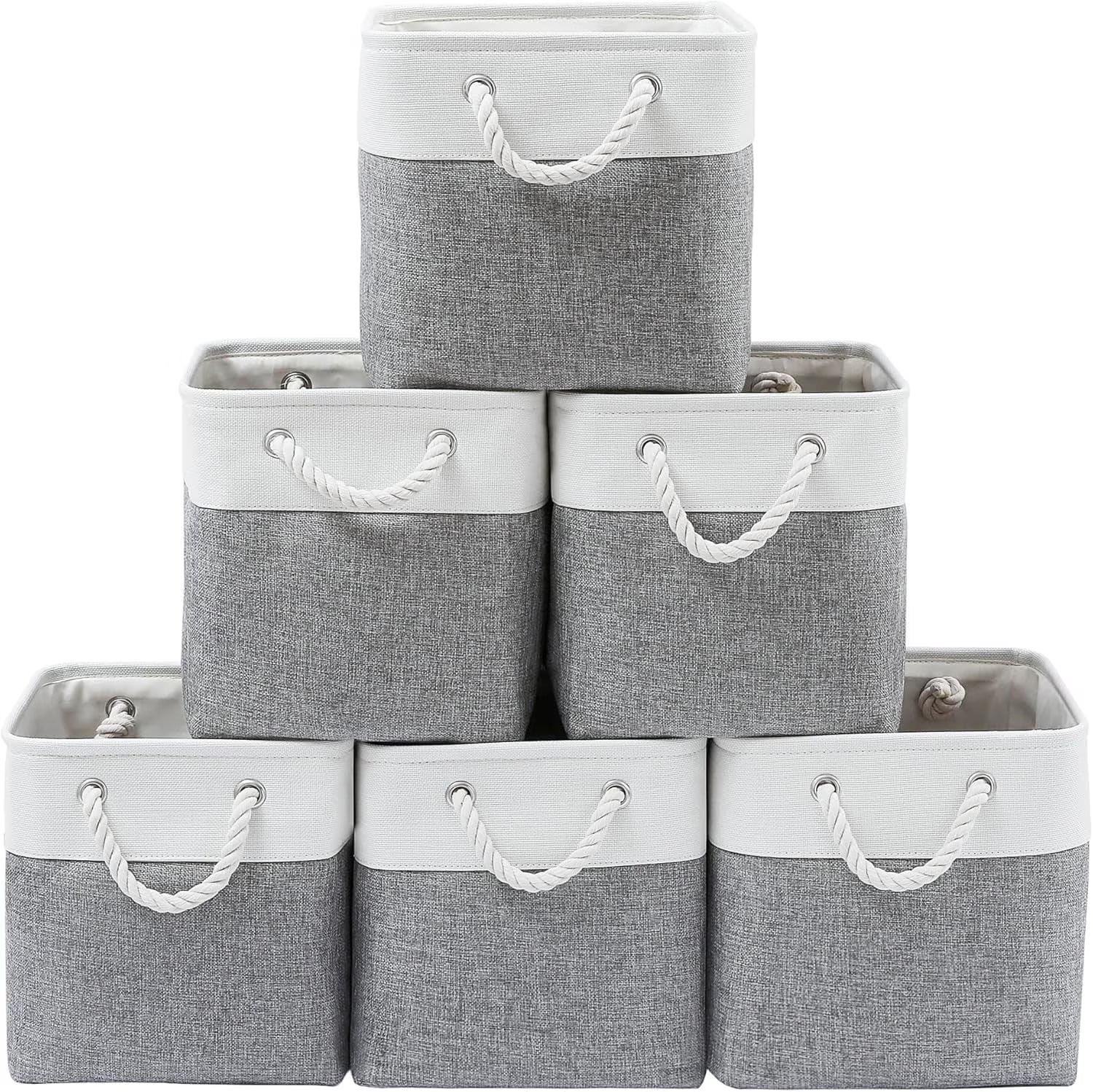 13 x 13 Inch Cube Storage Bins 6 Pack Extra Large Collapsible Fabric Storage Bin with Ropes Foldable Storage Cubes for Home (White & Beige-13"x13"x13") – Foldable Space-Saving Design for Streamlined Everyday Routines