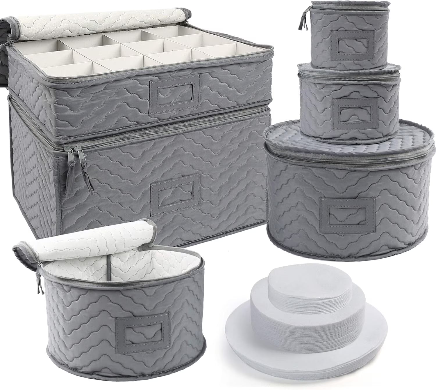 China Storage Containers - Quilted 6-Piece Set Storage Box- Stores Chinaware Stemware Dinnerware Dish Storage Service for 12 48 Pcs Felt Protectors Cardboard Dividers Included – Convenient Multi-Piece Set for Streamlined Everyday Routines