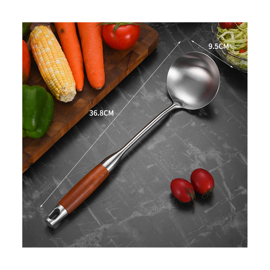 Stainless Steel for Carbon Steel Stainless Steel Wok Metal Wok Tools Set Wooden Handle Soup Ladle – Convenient Carry Handles for Streamlined Everyday Routines