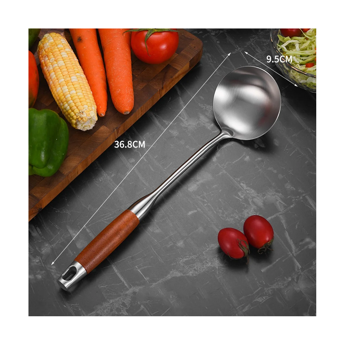 Stainless Steel for Carbon Steel Stainless Steel Wok Metal Wok Tools Set Wooden Handle Soup Ladle – Convenient Carry Handles for Streamlined Everyday Routines