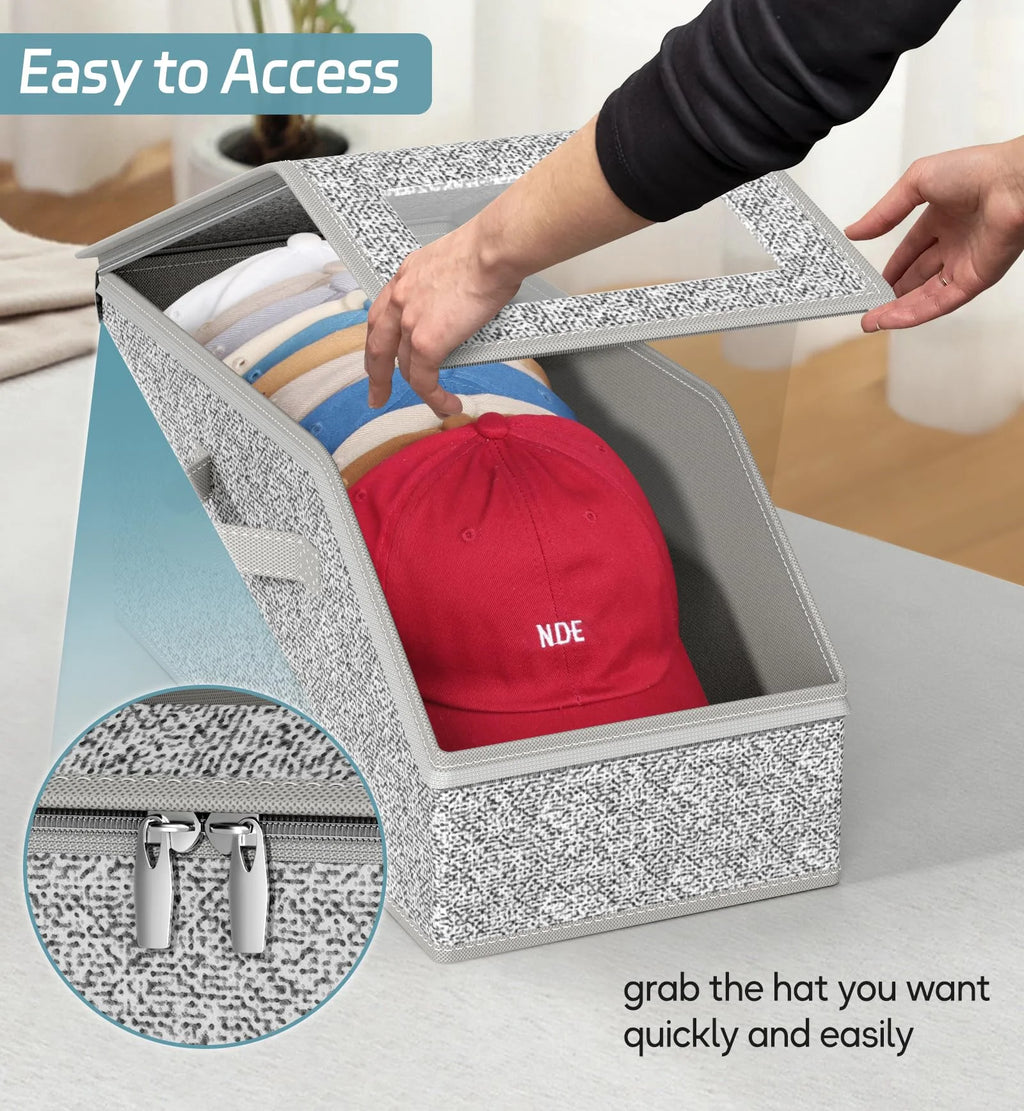 2 Pcs Stackable Hat Storage for Baseball Caps Holds up to 24 Caps Hat Organizer for Closet Sturdy Snapback Boxes for Men with Cardboard Grey – Stackable Organization for Streamlined Everyday Routines