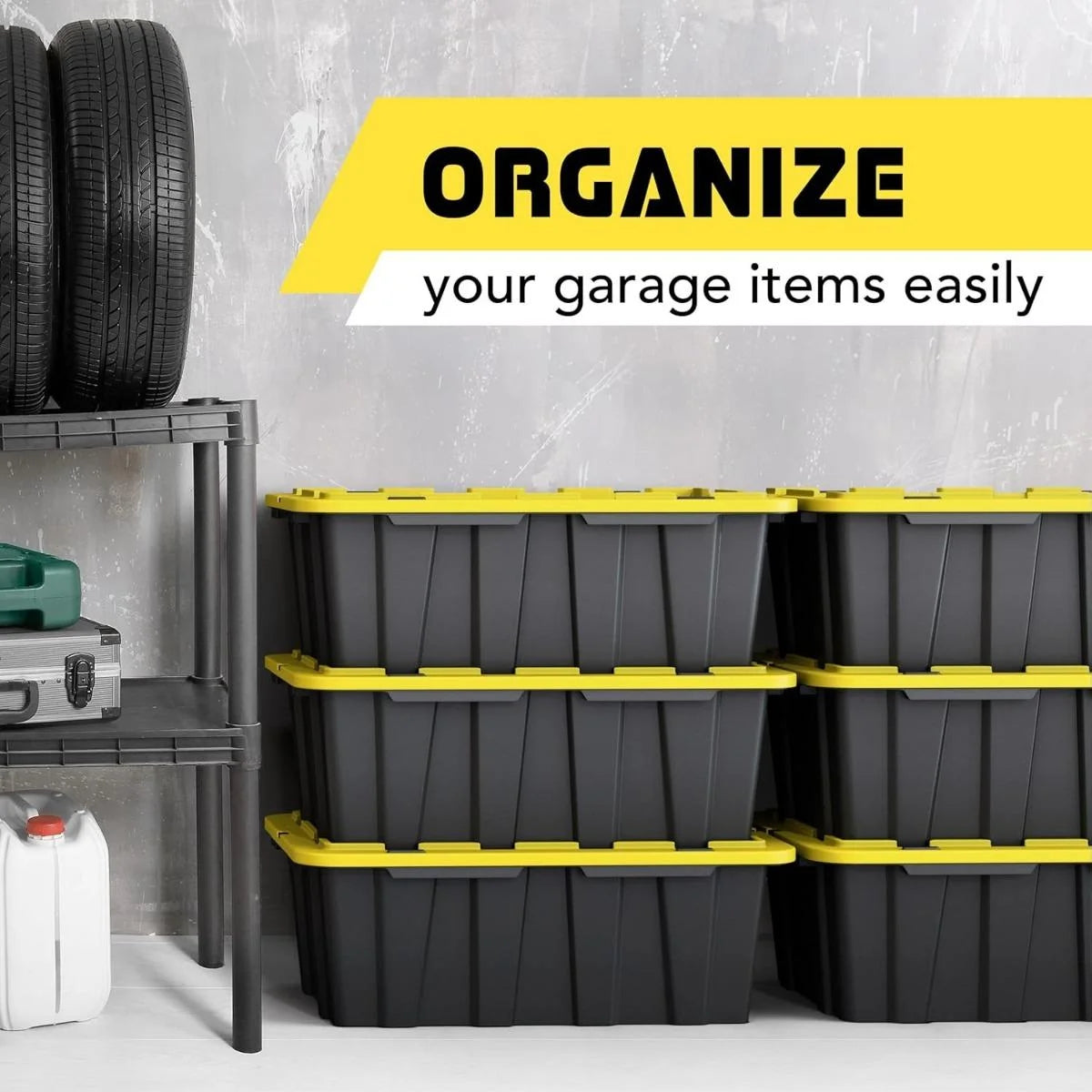 8 PACK of Medium 12 Gallon Plastic Storage Bin Tote Organizing Container with Ultra Durable Secure Latching Lids Stackable Extra Strength Clear with Built in Handle - Black and Yellow – Stackable Organization for Streamlined Everyday Routines