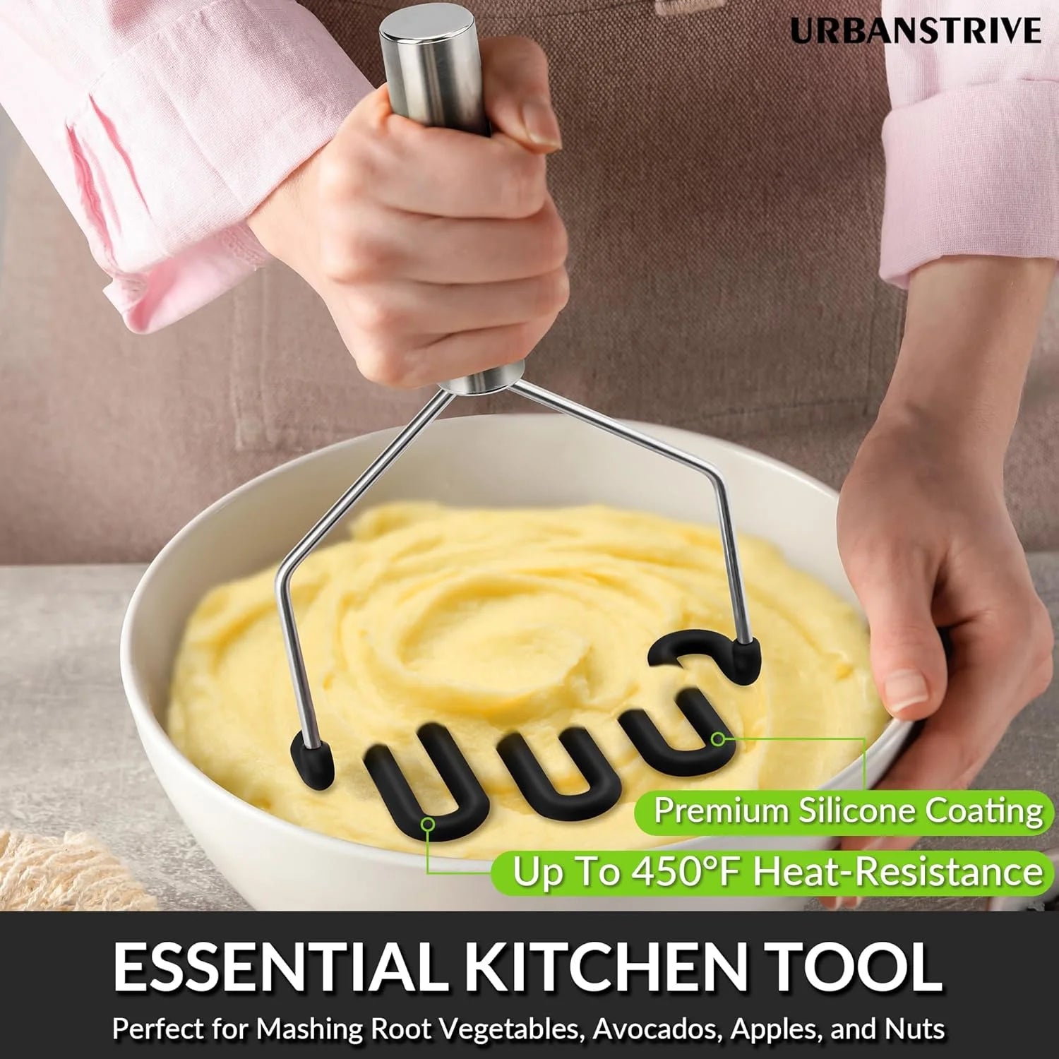 Non-Scratch Silicone Potato Masher Kitchen Tool Potatoes Masher Potato Masher Stainless Steel Wrapped In Well-crafted Silicone Potato Smasher Black – Durable Stainless Steel Construction for Streamlined Everyday Routines