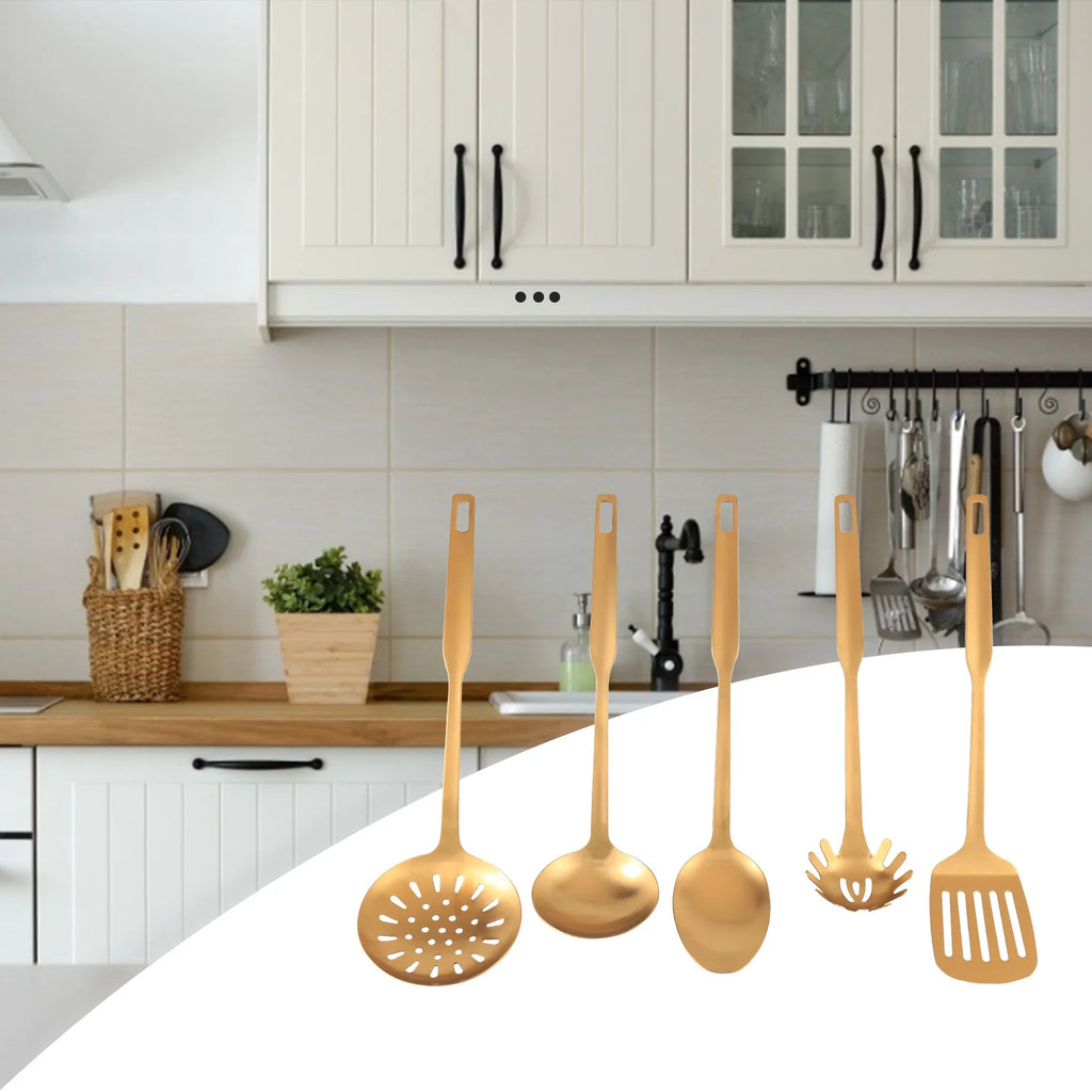 Stainless Steel Kitchen Utensils 5-Piece Cooking Trowel Set Tool Gold – Durable Stainless Steel Construction for Streamlined Everyday Routines