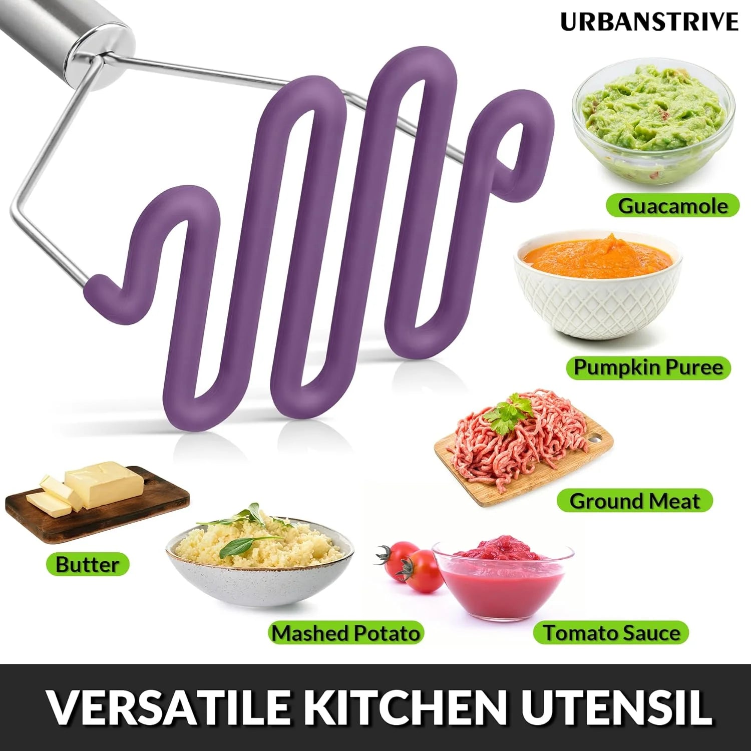 Scratch-resistant silicone potato mash maker kitchen tool stainless steel outer layer wrapped with durable silicone. – Durable Stainless Steel Construction for Streamlined Everyday Routines