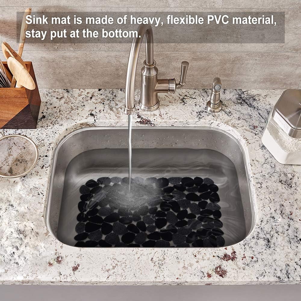 Bligli Pebble Sink Mat 2-Pack - PVC Kitchen Protector for Stainless Steel/Ceramic Dish Drying Mat for Dishes 15.7" x 11.8" Black – Durable Stainless Steel Construction for Streamlined Everyday Routines