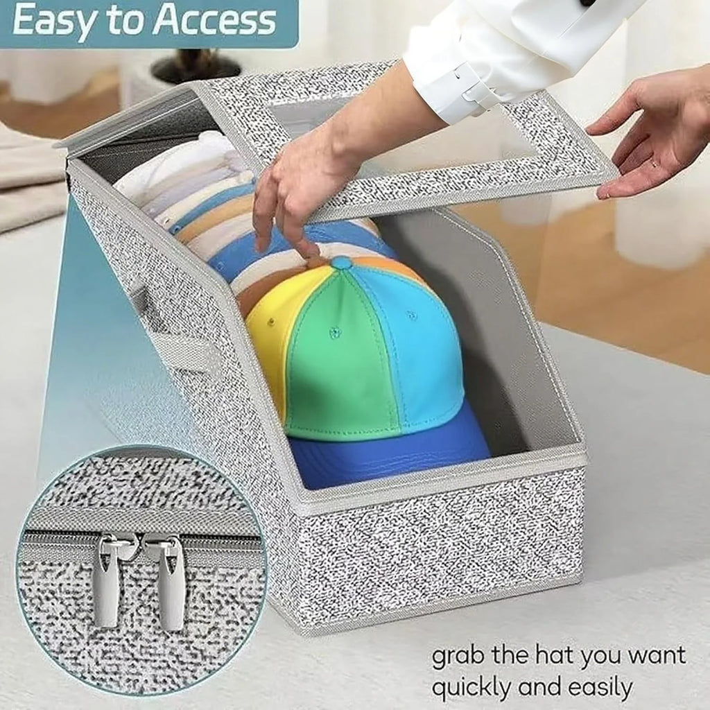 4 PCS Stackable Hat Storage for Baseball Caps Hat Storage Boxes for Closet Holds up to 12 Caps with Cardboard Hat Organizer for Women & Men (Grey) – Stackable Organization for Streamlined Everyday Routines