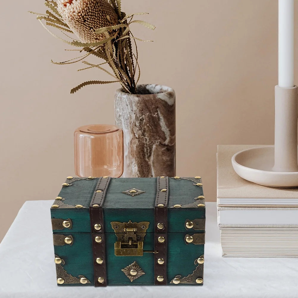 Wooden Storage Box Keepsake Stash Photo Treasure Chest Crate Dark Green – Natural-Look Construction for Streamlined Everyday Routines