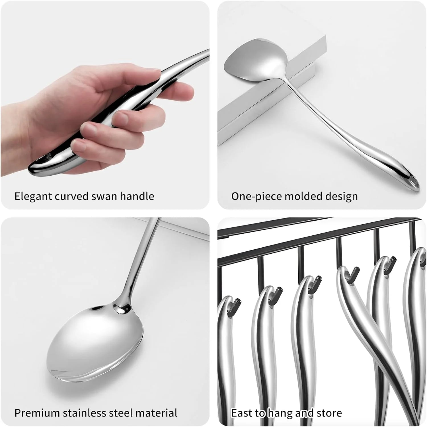 304 Stainless Steel Kitchen Utensils Set 6 Pcs Long Metal Cooking Utensil with Spatula Solid Spoon Ladle Skimmer Spaghetti Spoon Meat Fork Dishwasher Suitable – Durable Stainless Steel Construction for Streamlined Everyday Routines