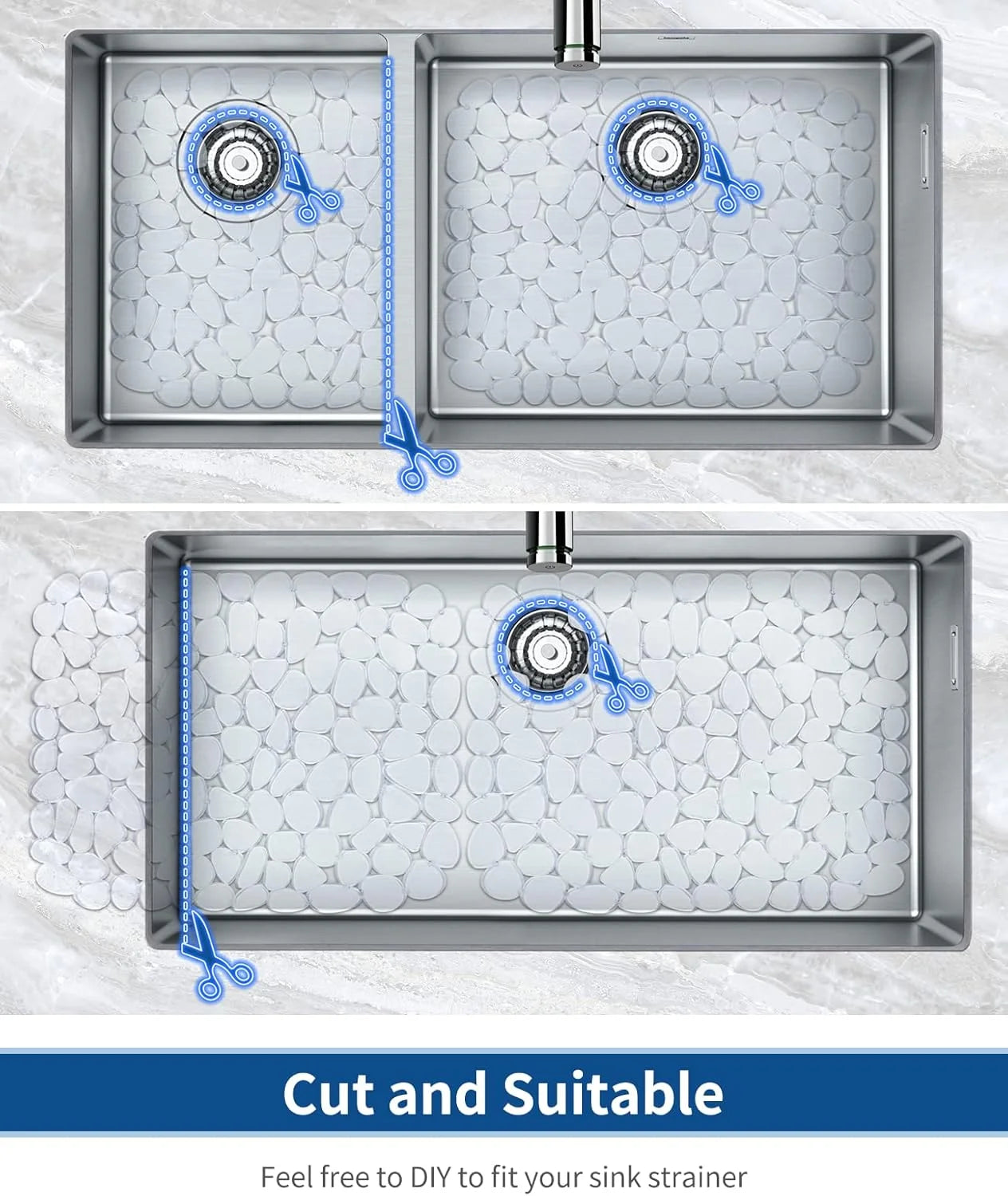 Bligli Pebble Sink Mat 2-Pack - PVC Kitchen Protector for Stainless Steel/Ceramic Dish Drying Mat for Dishes 15.7" x 11.8" Clear – Clear-View Organization for Streamlined Everyday Routines