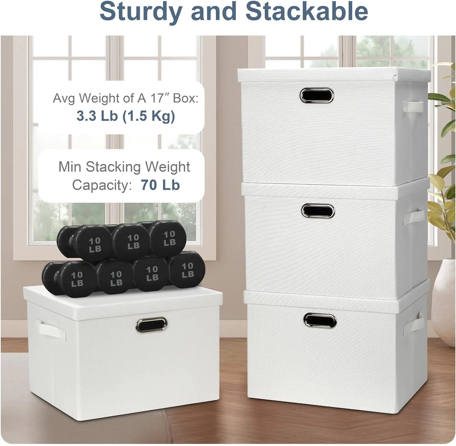 Large 17" 36 Quart Collapsible Stackable Storage Bins with Lids 3 Packs White Linen Fabric Closet Boxes with Lids Storage Cube Baskets Container Organizers for Bedroom Office(17 x12 x11) – Multiroom Organization Format for Streamlined Everyday Routines