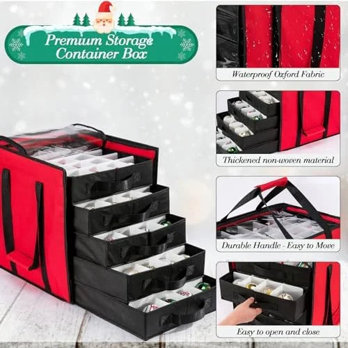 Christmas Ornament Storage Containers -Holds Up to 100 Holiday Ornaments with 5 Removable Trays Large Storage Box with Clear Covered Top & Sturdy Handles – Clear-View Organization for Streamlined Everyday Routines