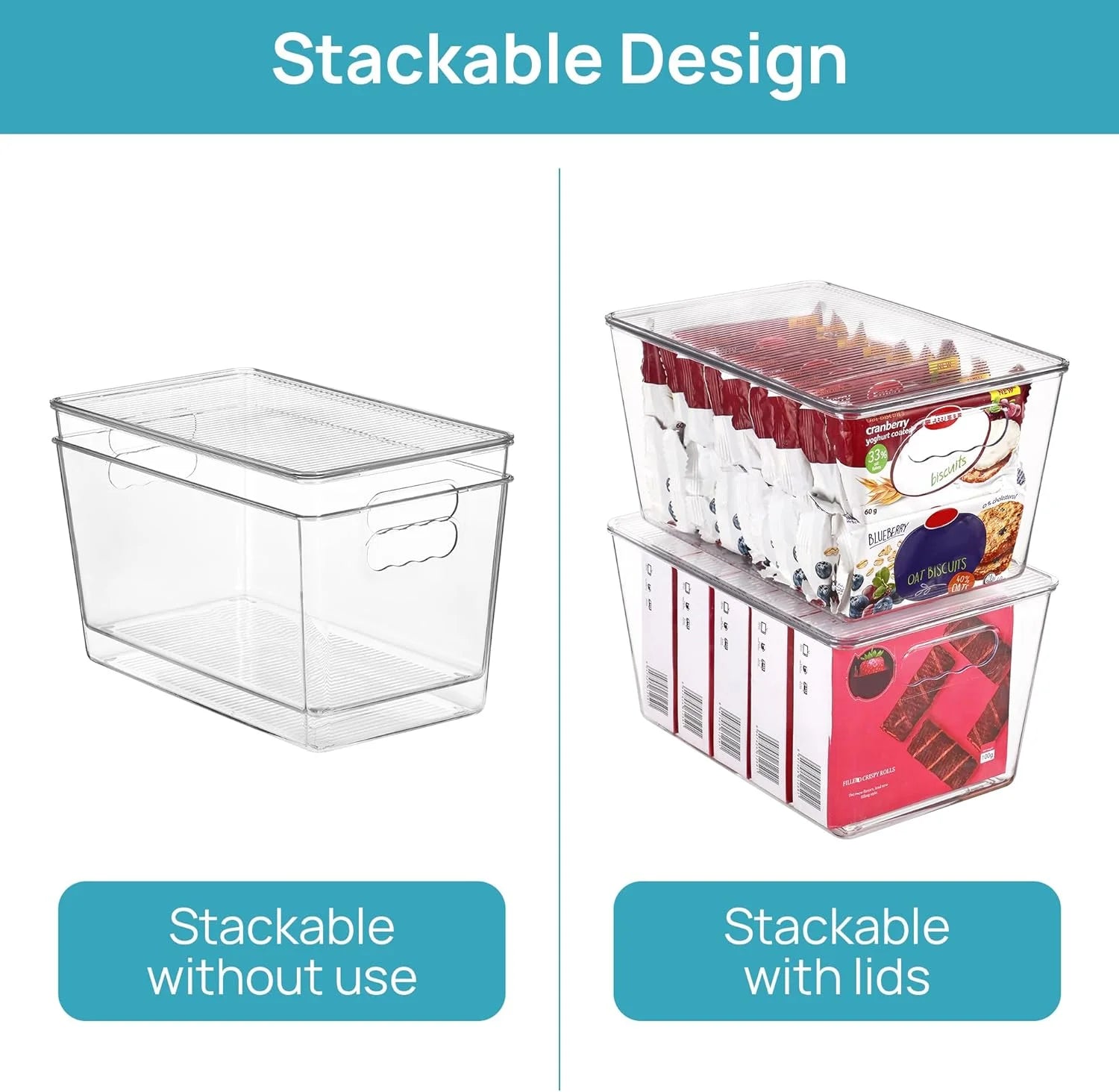 Clear Stackable Storage Bins with Lids Large Plastic Containers with Handle for Pantry Organizer and Storage,Suitable for Bathroom,Cabinet,Kitchen,Fridge,Closet Organization – Stackable Organization for Streamlined Everyday Routines