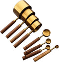 8 pieces Golden Measuring Cups Set and Measuring Spoons Set with Scale Wooden Handle Stainless Steel Dry & Liquid Measuring Cup for Cooking Baking – Convenient Carry Handles for Streamlined Everyday Routines