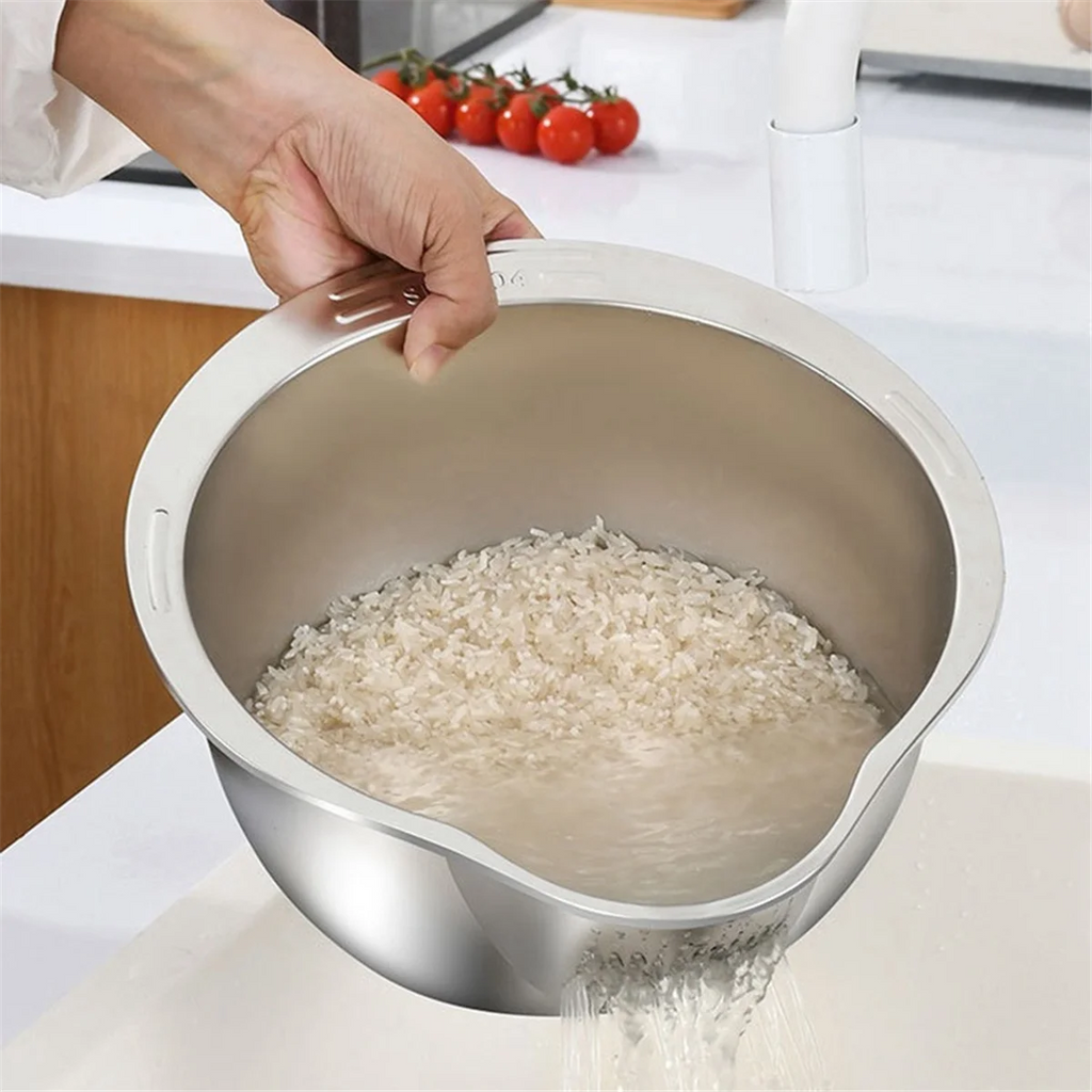Rice Washer Strainer Bowl Stainless Steel Washing Colander Fruit and Vegetable Kitchen Tool A – Durable Stainless Steel Construction for Streamlined Everyday Routines