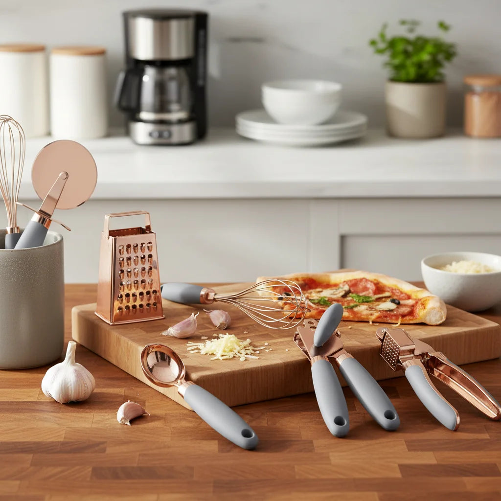 7-Piece Kitchen Gadget Set Copper Coated Stainless Steel Tableware with Soft Touch Handle – Convenient Carry Handles for Streamlined Everyday Routines