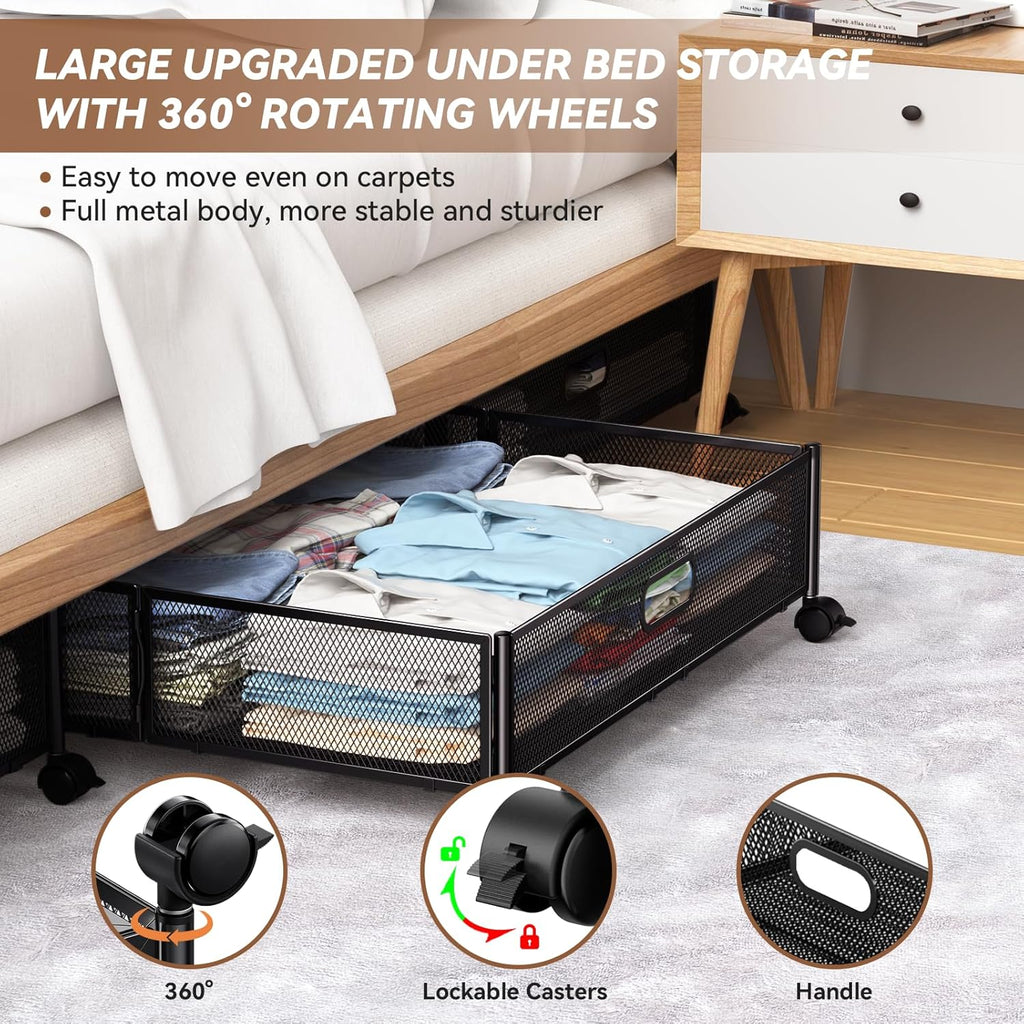 Under Bed Storage Containers with Wheels - Shoe Storage Organizer Drawer Tool-free Assembly Metal Underbed Storage for Bedroom Clothes Shoes Blankets - 2Pack – Everyday Household Format for Streamlined Everyday Routines