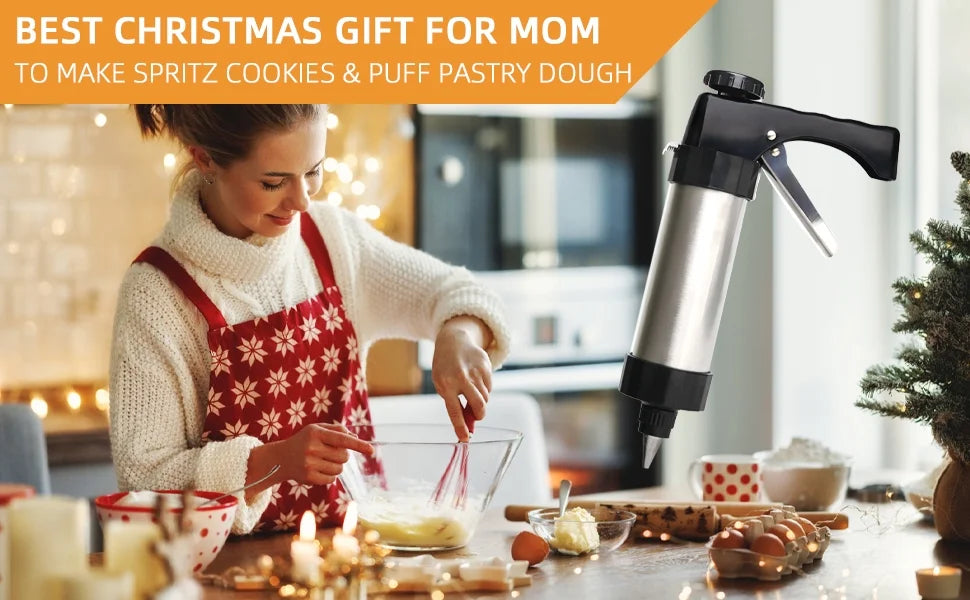 Stainless Steel Cookies Press Cookies Press for Baking,Cookie Press Gun Kit with 13 Cookie Discs and 8 Piping Tips for DIY cake Maker Decorating Baking Supplies – Durable Stainless Steel Construction for Streamlined Everyday Routines