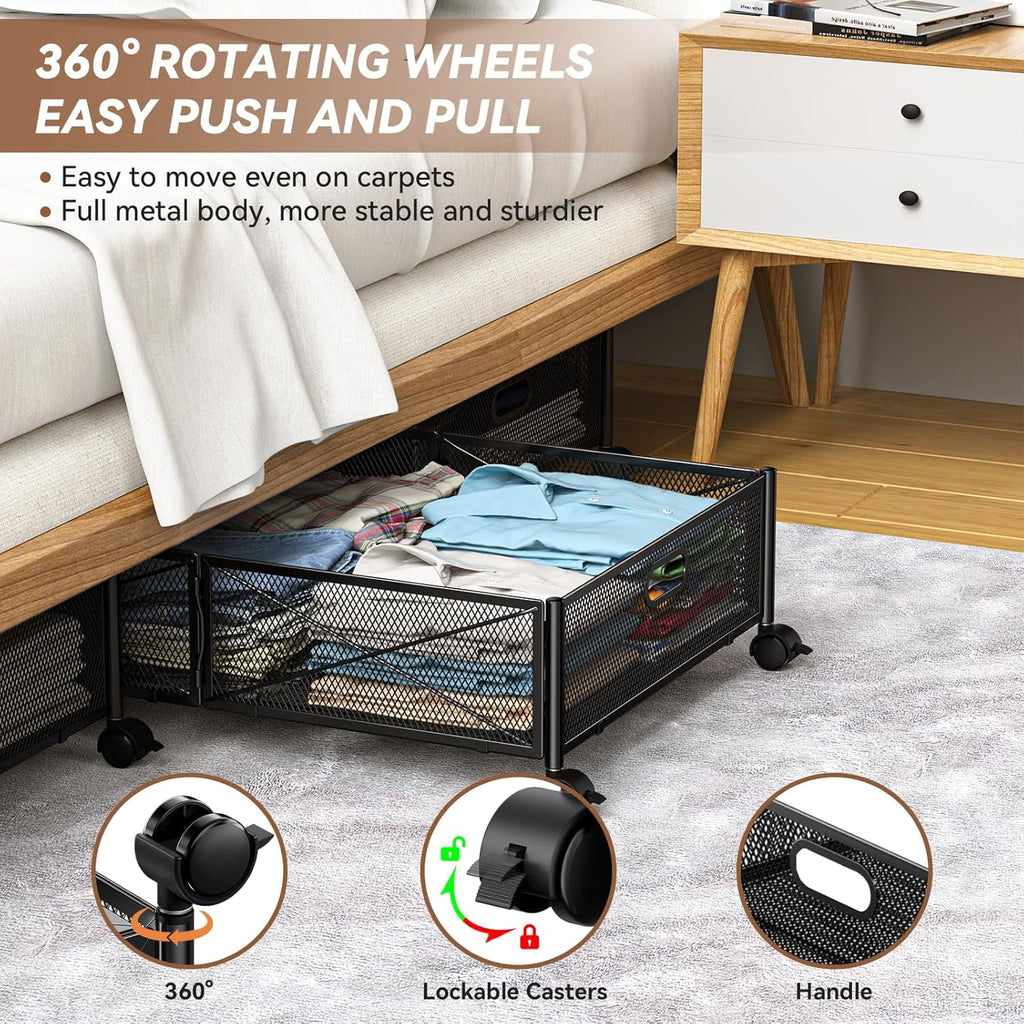 Under Bed Storage Containers with Wheels - Shoe Storage Organizer Drawer Tool-free Assembly Metal Underbed Storage for Bedroom Clothes Shoes Blankets - 2Pack – Everyday Household Format for Streamlined Everyday Routines