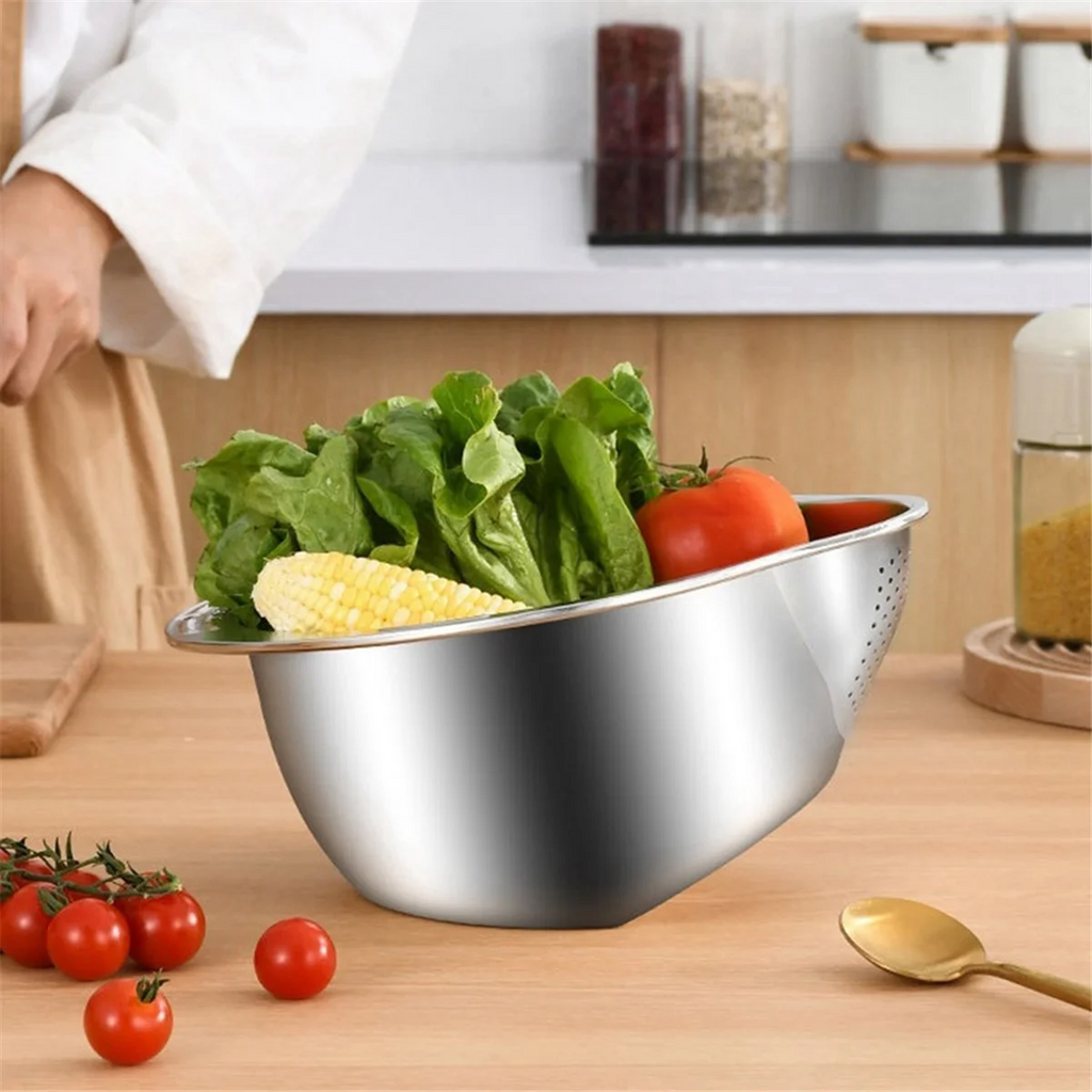 Rice Washer Strainer Bowl Stainless Steel Washing Colander Fruit and Vegetable Kitchen Tool A – Durable Stainless Steel Construction for Streamlined Everyday Routines