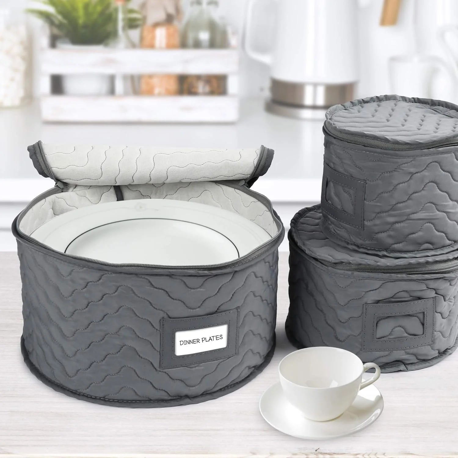 China Storage Containers - Quilted 6-Piece Set Storage Box- Stores Chinaware Stemware Dinnerware Dish Storage Service for 12 48 Pcs Felt Protectors Cardboard Dividers Included – Convenient Multi-Piece Set for Streamlined Everyday Routines