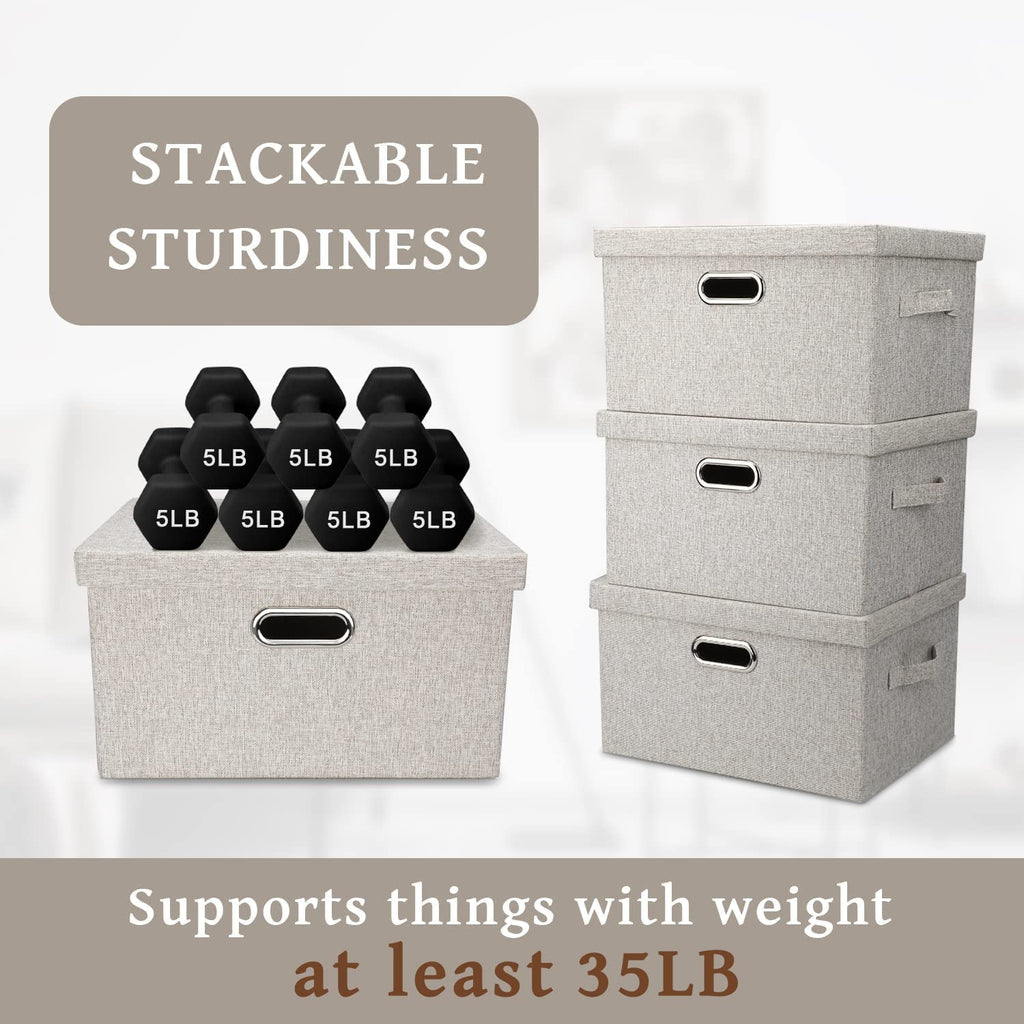 Medium 15" 21 Quart Collapsible Stackable Storage Bins with Lids 5 Packs Beige Foldable Fabric Closet Boxes Heavy-duty Lidded Linen Cube Baskets Container Organizers and Storage – Everyday Household Format for Streamlined Everyday Routines