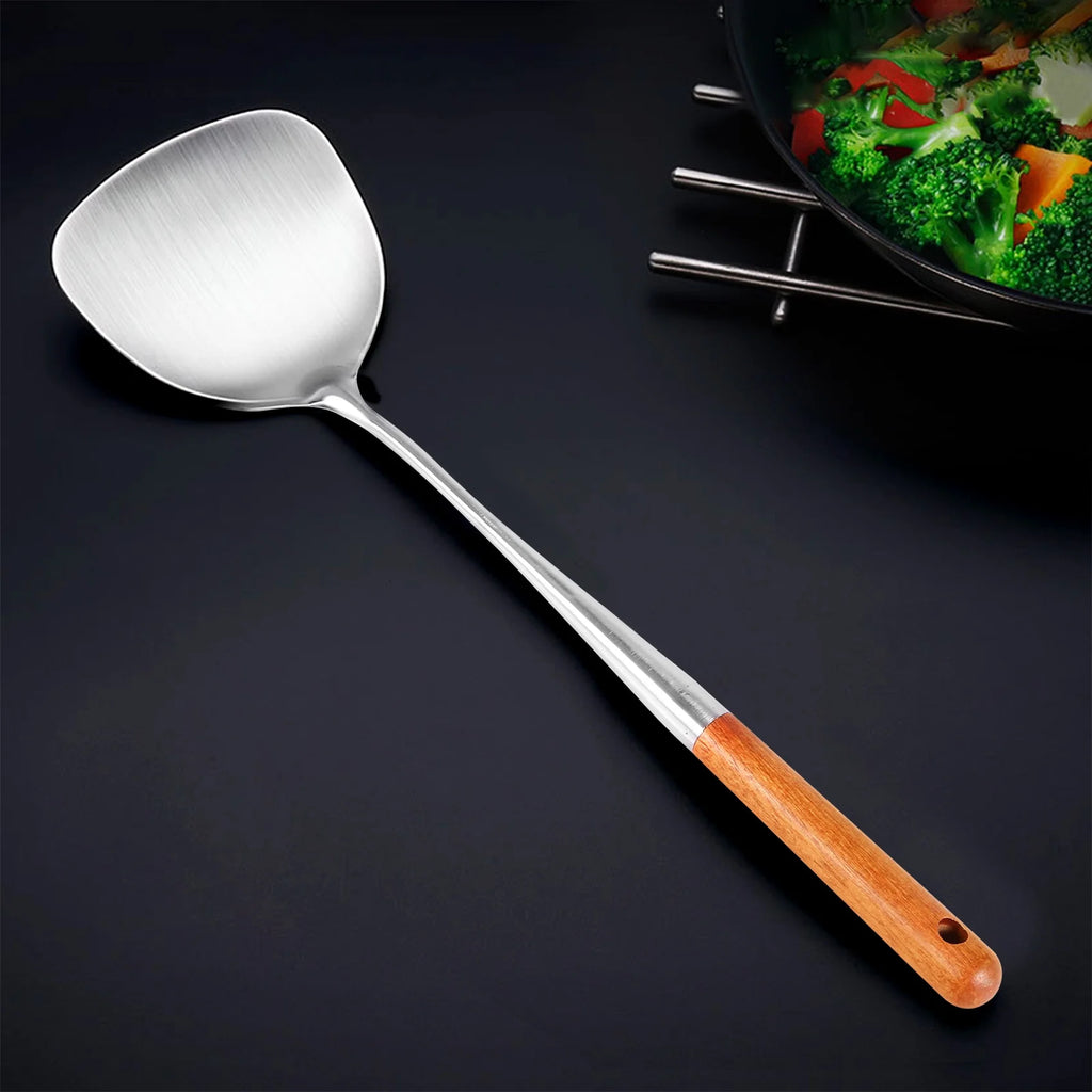 Long Handle Stainless Steel Wok Kitchen Slotted Turner Rice Spoon Ladle Cooking Tools Utensil Set – Convenient Carry Handles for Streamlined Everyday Routines