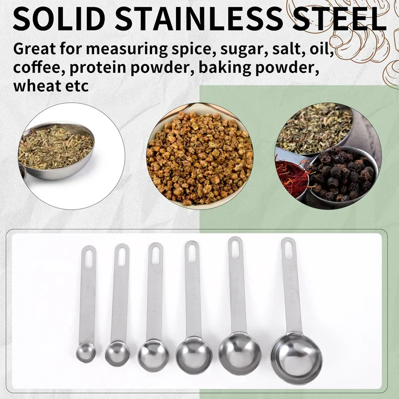 Stainless Steel Measuring Spoons Cups Set Small Tablespoon Teaspoons Set 6 with Bonus C4662 – Durable Stainless Steel Construction for Streamlined Everyday Routines