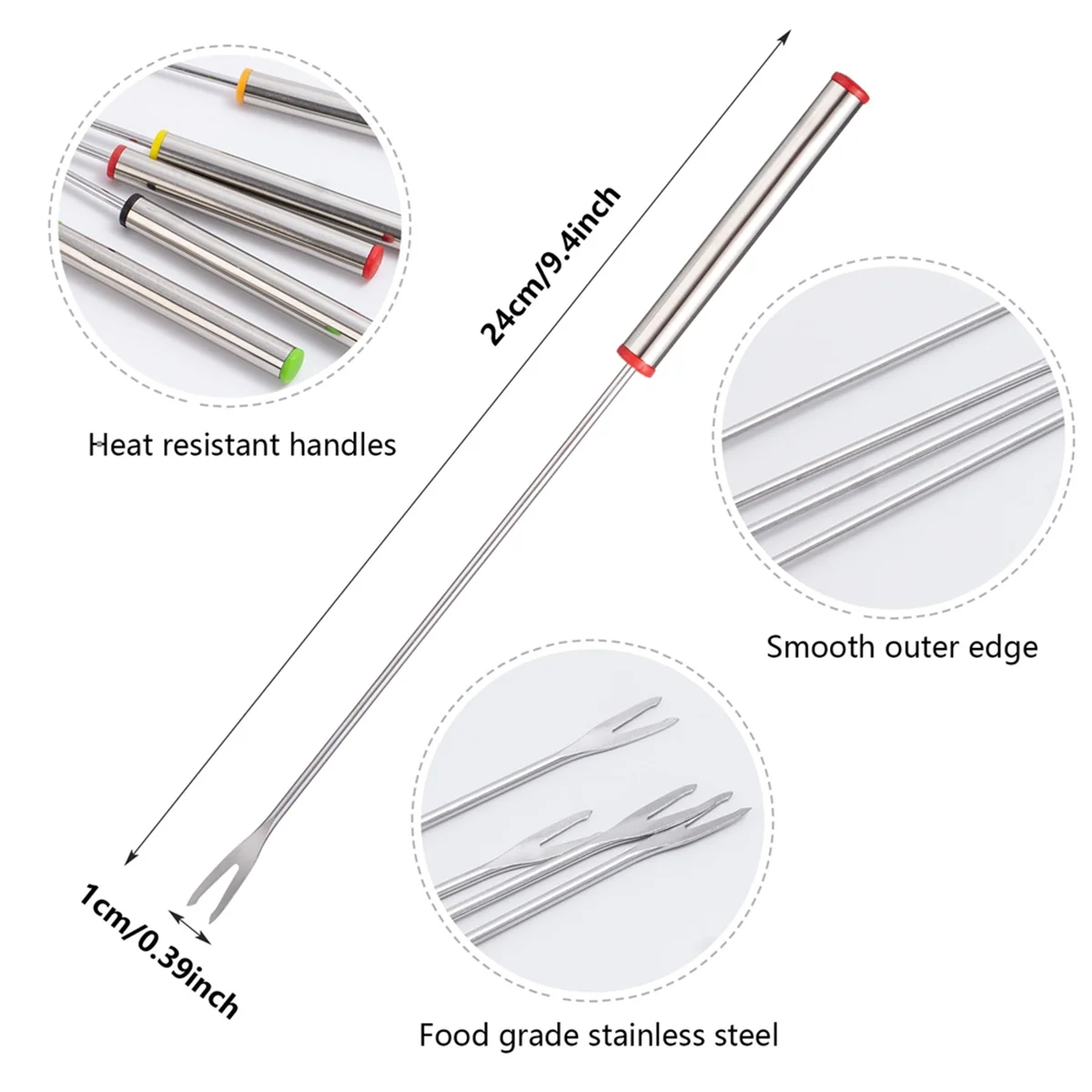 12PCS 9.5 Inch Color-Coded Stainless Steel Fondue Forks Cheese Fork Fruit with Heat-Blocking – Durable Stainless Steel Construction for Streamlined Everyday Routines
