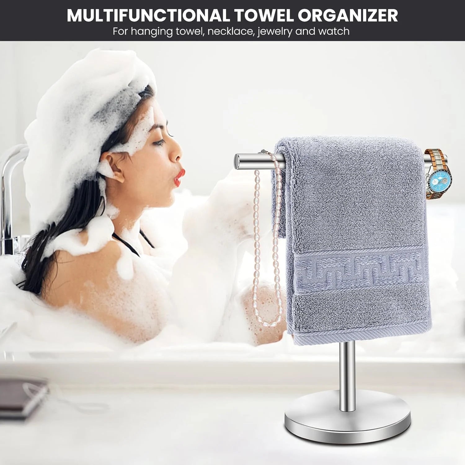 T-Shape Bath Hand Towel Holder Stand Stainless Steel Free Standing Hand Towel Rack with Heavy Base for Bathroom Kitchen & Countertop Silver 2 Pack – Durable Stainless Steel Construction for Streamlined Everyday Routines