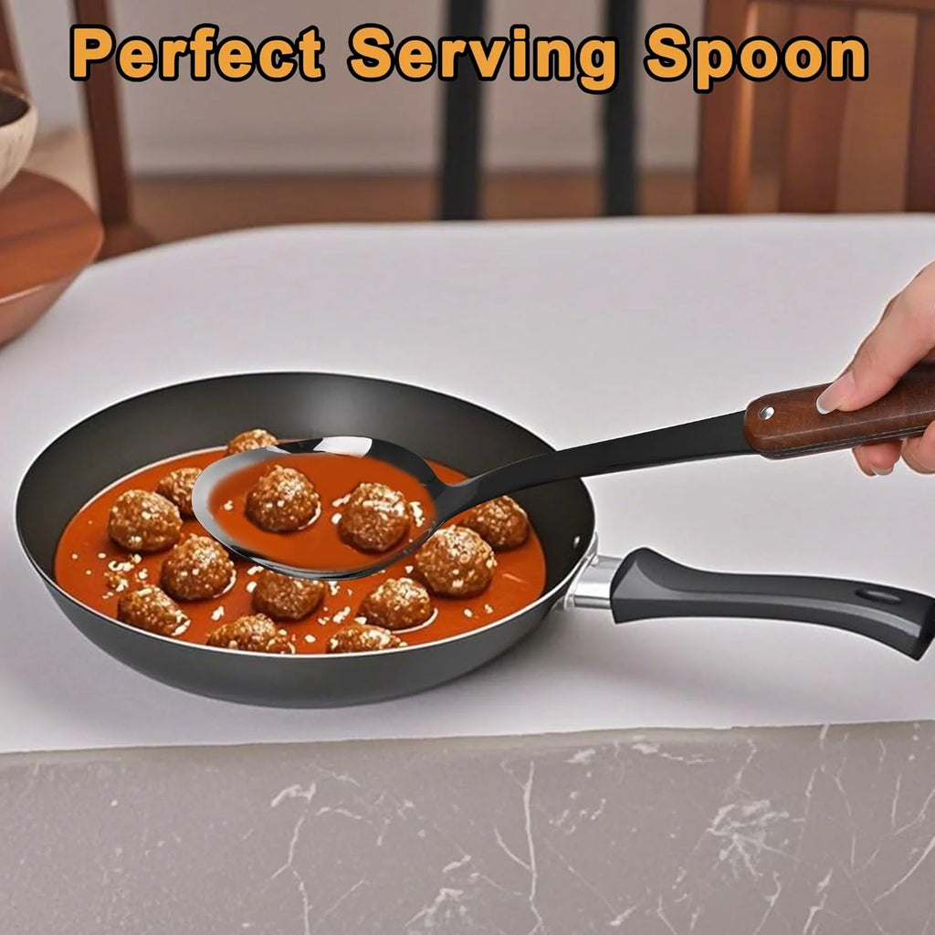 Stainless Steel Cooking Utensils Set Mirror Polished 6 Pieces Kitchen Utensils Set Kitchen Tools Set With Wooden Handle Non-Stick Heat Resistant,Dishwasher Suitable Easy to Clean – Convenient Carry Handles for Streamlined Everyday Routines