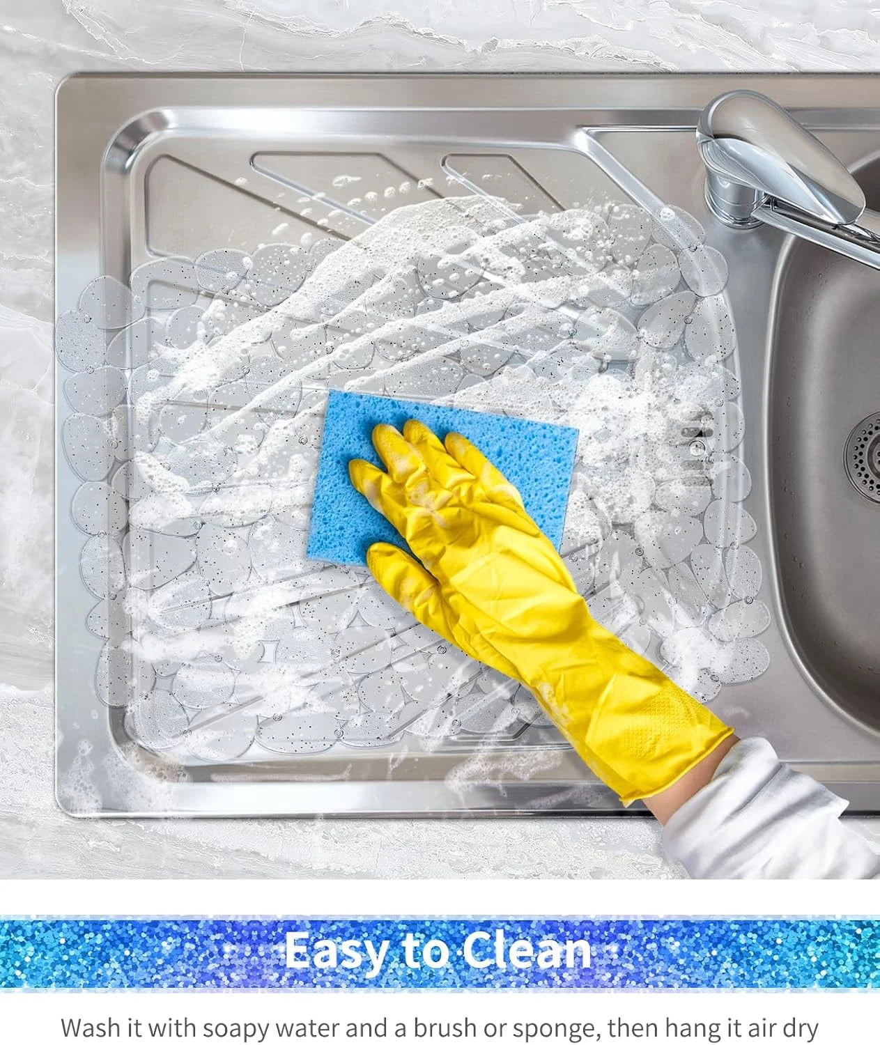Bligli Pebble Sink Mat 2-Pack - PVC Kitchen Protector for Stainless Steel/Ceramic Dish Drying Mat for Dishes 15.7" x 11.8" Bling Clear – Clear-View Organization for Streamlined Everyday Routines
