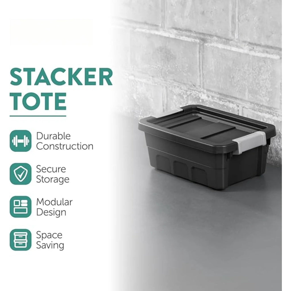 6-Pack Plastic Storage Bins with Lids Stackable Containers 4 Gallon Black – Stackable Organization for Streamlined Everyday Routines