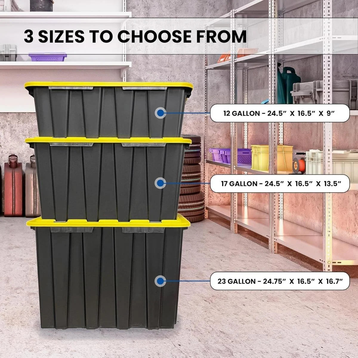 8 PACK of Medium 12 Gallon Plastic Storage Bin Tote Organizing Container with Ultra Durable Secure Latching Lids Stackable Extra Strength Clear with Built in Handle - Black and Yellow – Stackable Organization for Streamlined Everyday Routines