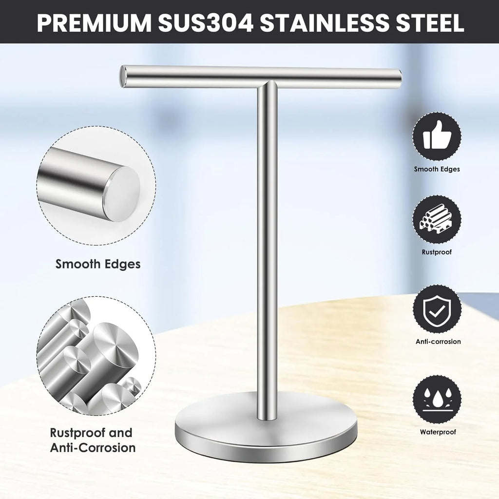 T-Shape Bath Hand Towel Holder Stand Stainless Steel Free Standing Hand Towel Rack with Heavy Base for Bathroom Kitchen & Countertop Silver 2 Pack – Durable Stainless Steel Construction for Streamlined Everyday Routines