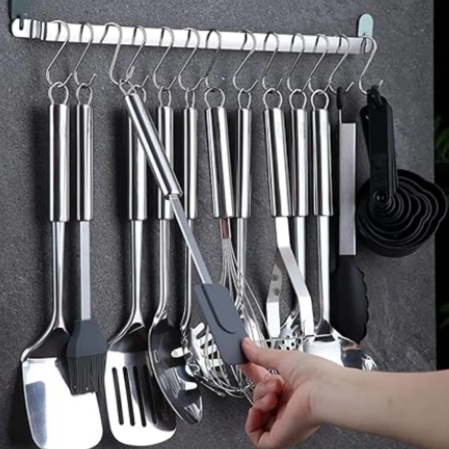 Kitchen Utensils Set 38 Pieces Stainless Steel Cooking Utensils Set Kitchen Gadgets Cookware Kitchen Tool Set with Utensil Holder Rack And Hooks For Hanging Dishwasher Suitable – Space-Saving Hanging Design for Streamlined Everyday Routines