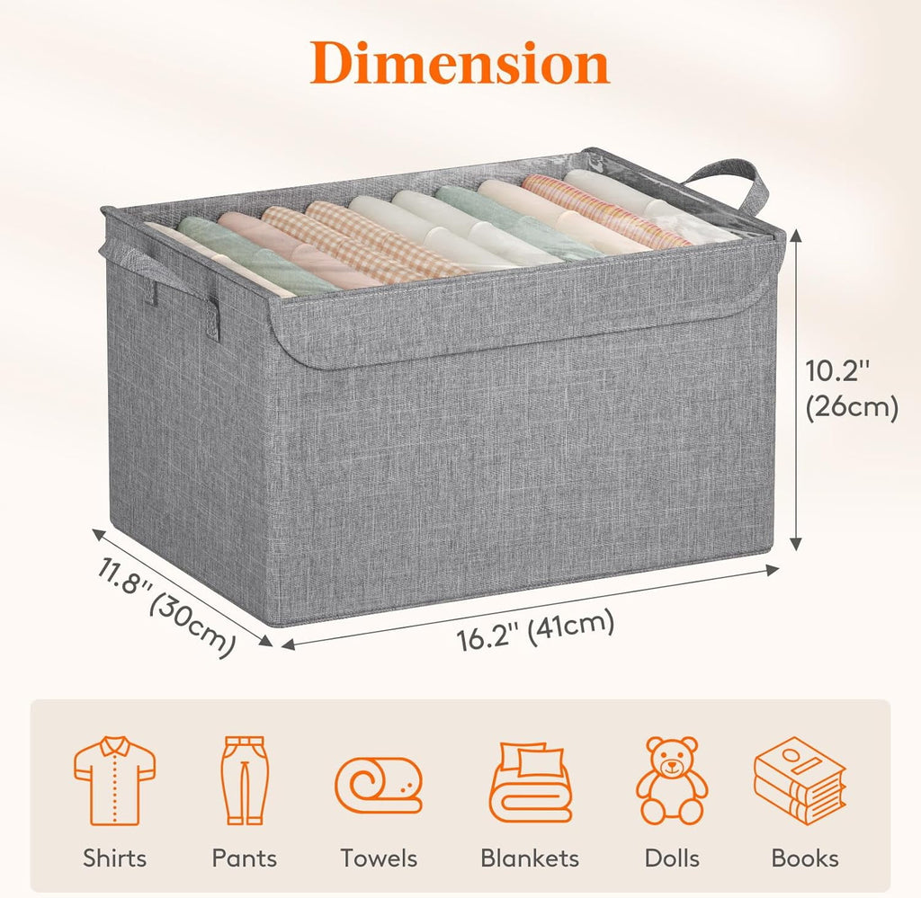 Fabric Storage Boxes 6 Pcs Stackable Storage Bins with Clear Lids Foldable Oxford Cloth Cube Closet Organizer Baskets Clothes Containers for Towels Blankets Books Light Grey-Large – Foldable Space-Saving Design for Streamlined Everyday Routines