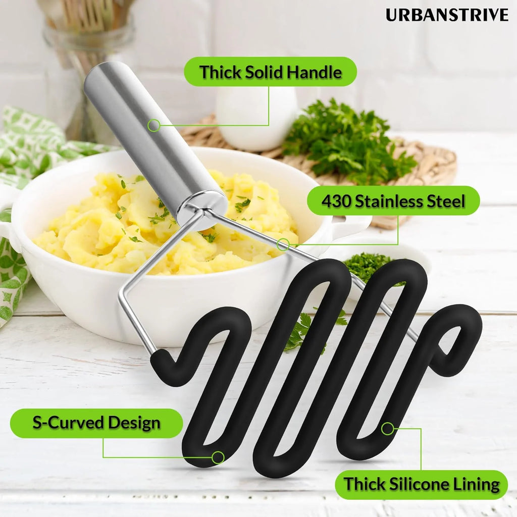 Non-Scratch Silicone Potato Masher Kitchen Tool Potatoes Masher Potato Masher Stainless Steel Wrapped In Well-crafted Silicone Potato Smasher Black – Durable Stainless Steel Construction for Streamlined Everyday Routines